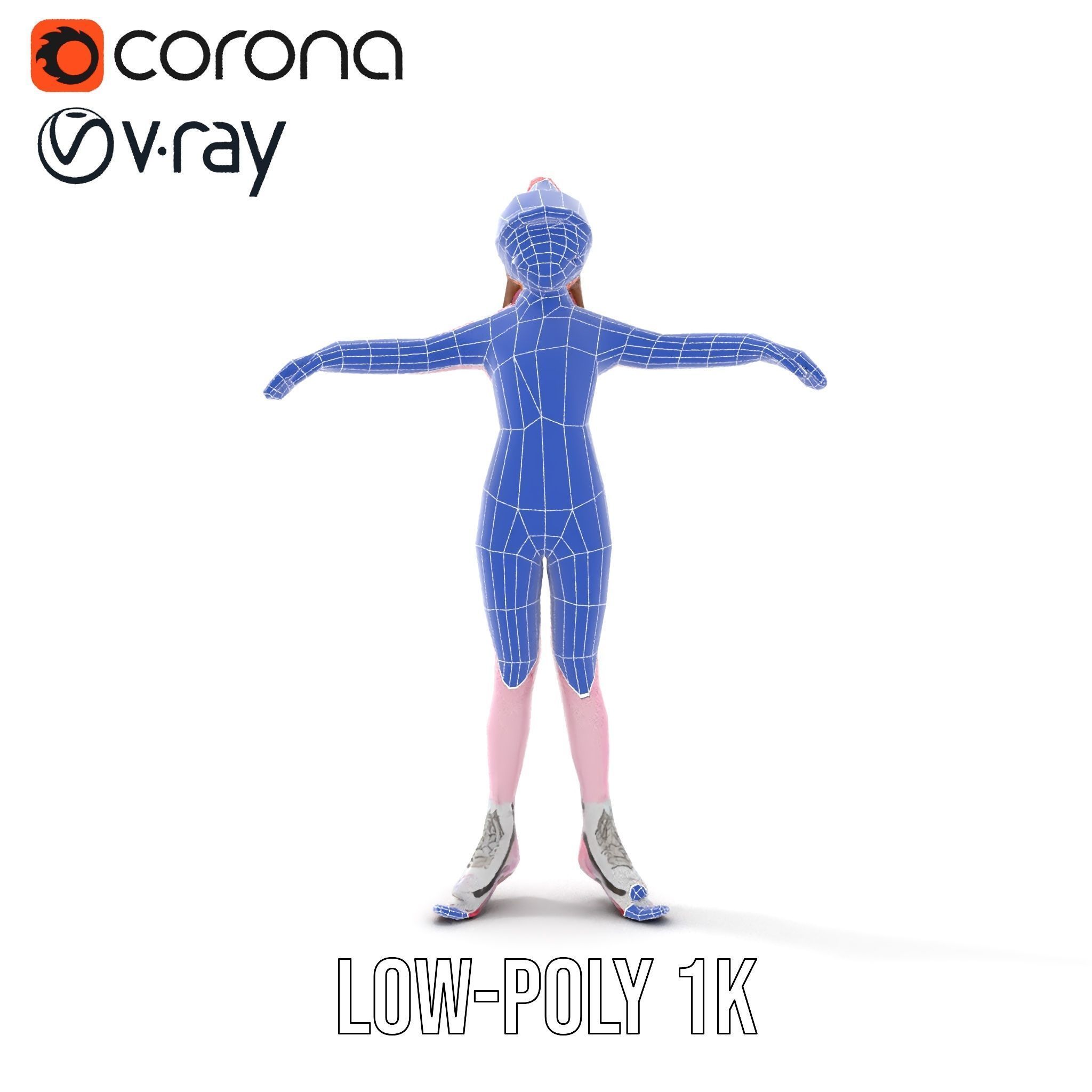 Pink Winter Skater Girl Rigged and Animated Low-poly 3D model_30