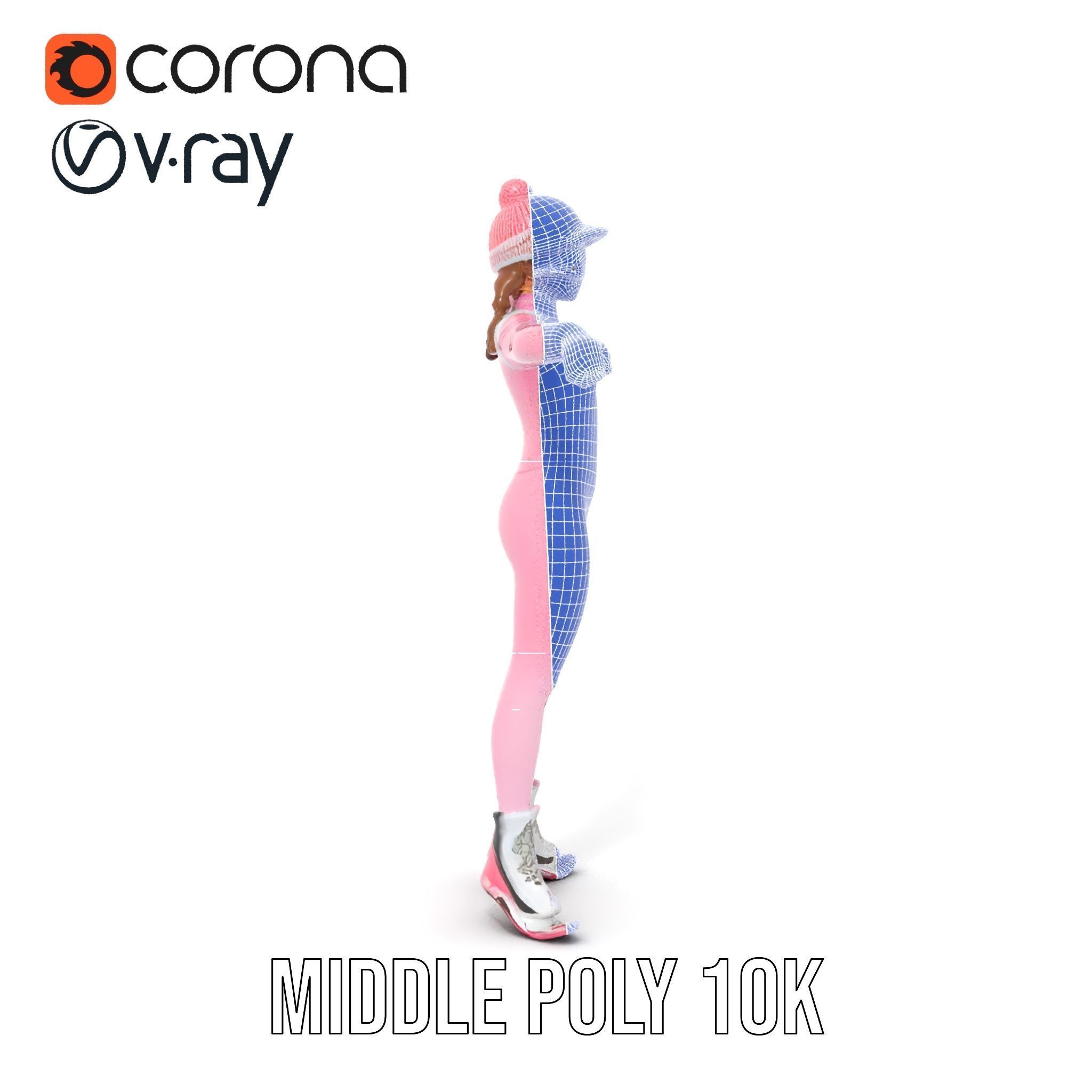 Pink Winter Skater Girl Rigged and Animated Low-poly 3D model_26