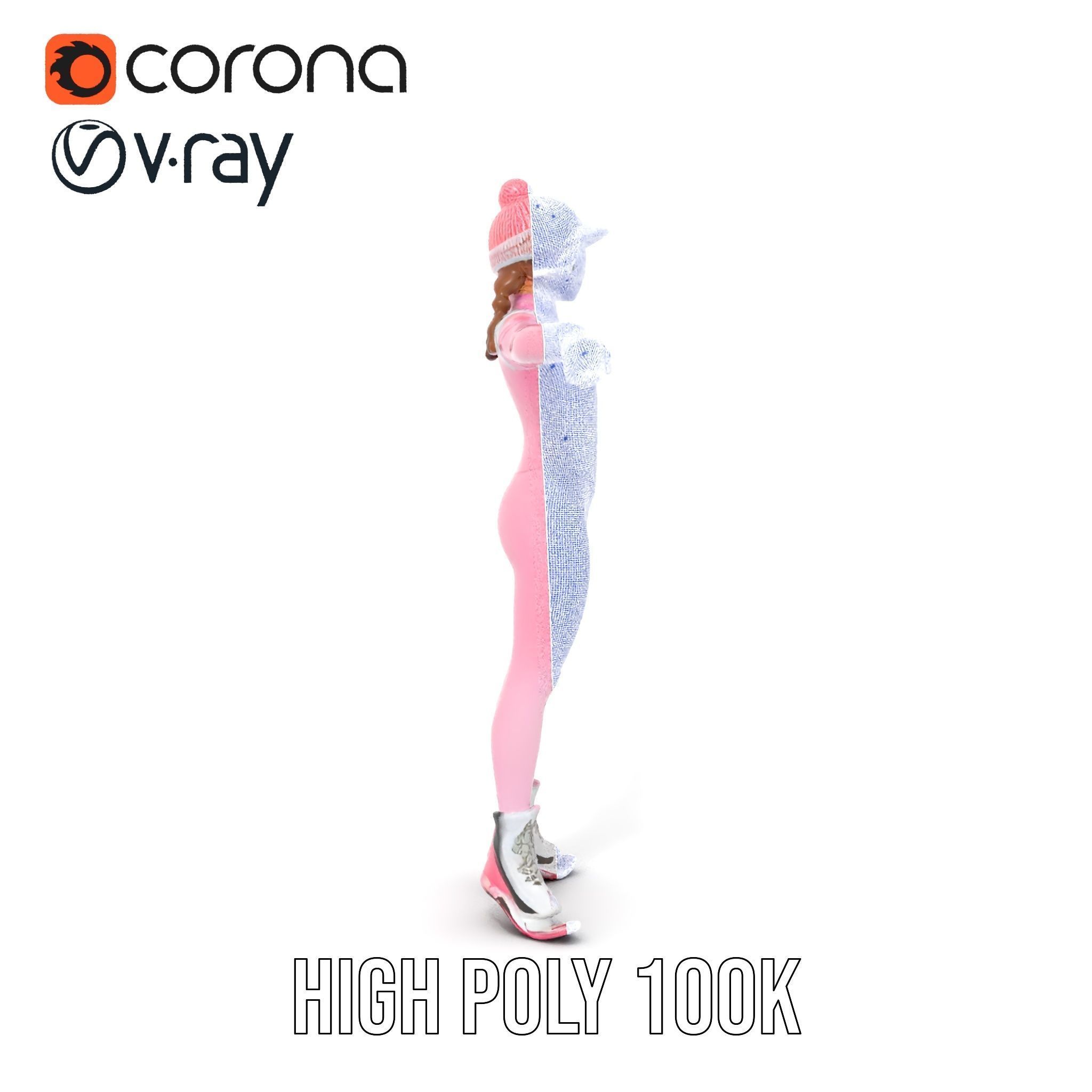 Pink Winter Skater Girl Rigged and Animated Low-poly 3D model_36