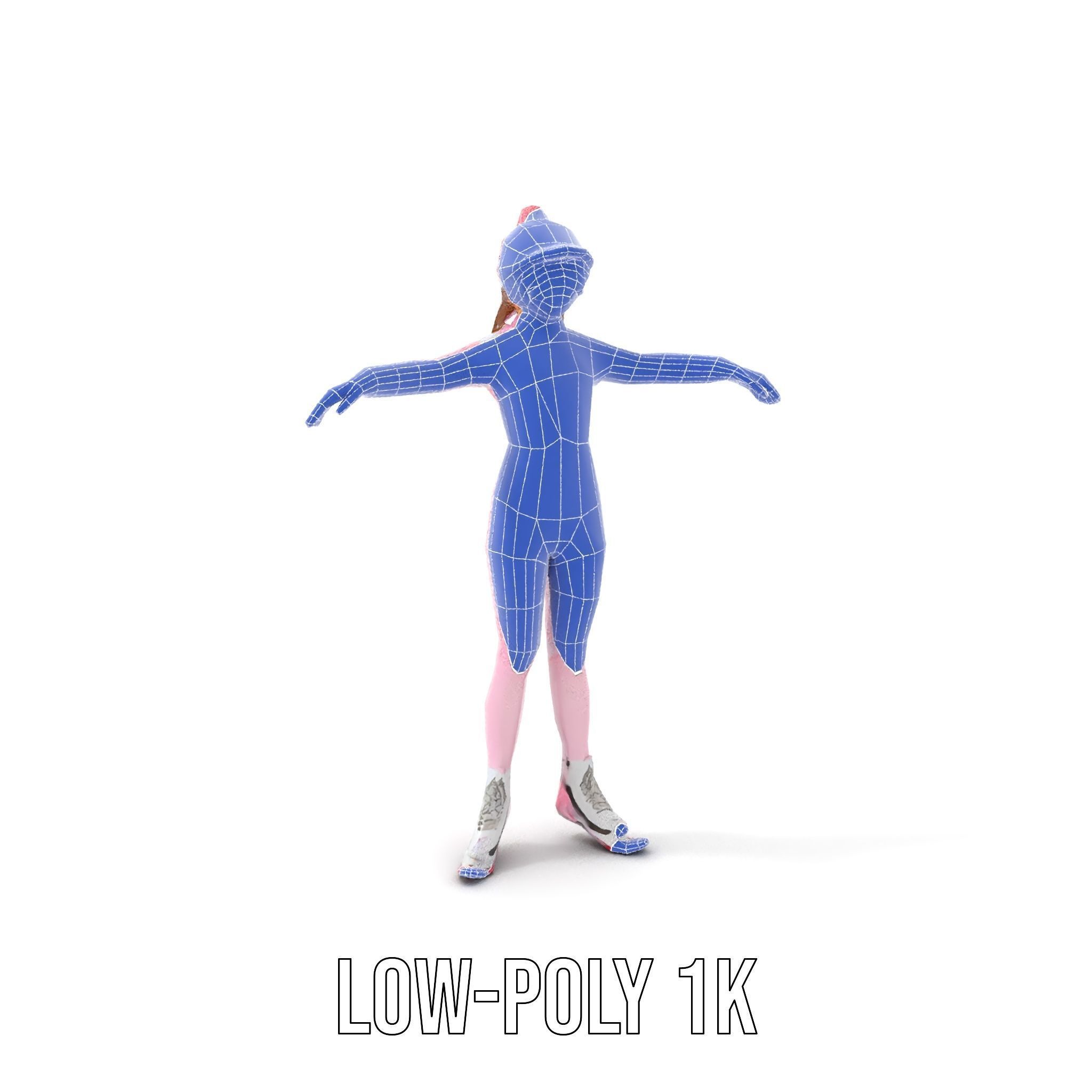 Pink Winter Skater Girl Rigged and Animated Low-poly 3D model_24
