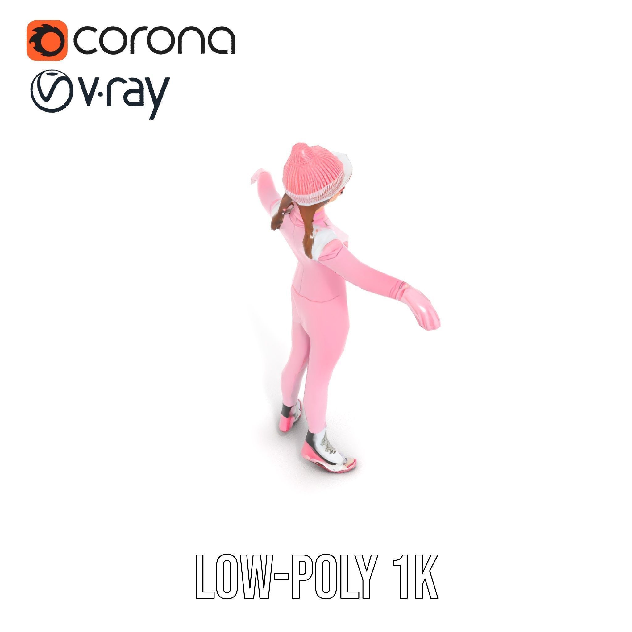 Pink Winter Skater Girl Rigged and Animated Low-poly 3D model_19
