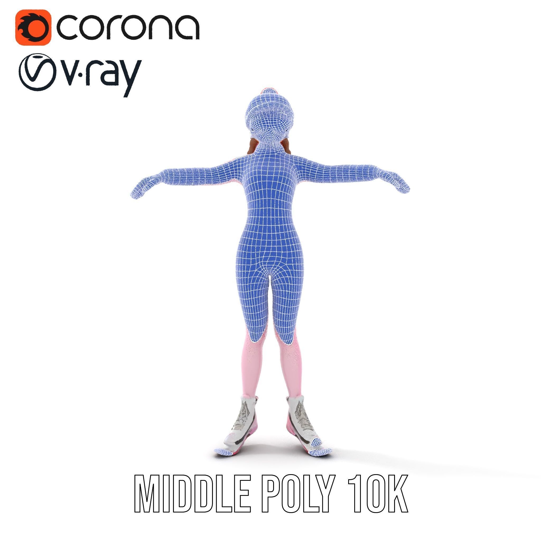 Pink Winter Skater Girl Rigged and Animated Low-poly 3D model_32