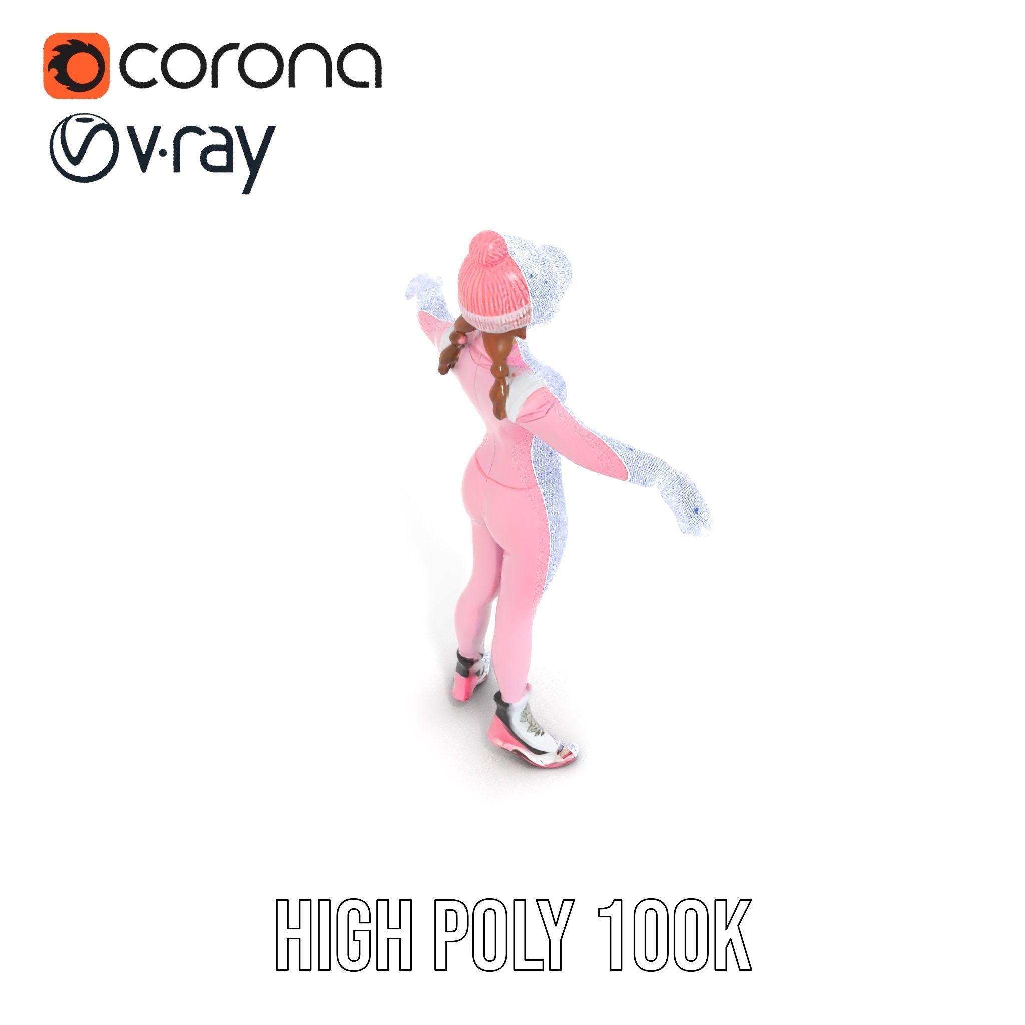 Pink Winter Skater Girl Rigged and Animated Low-poly 3D model_33