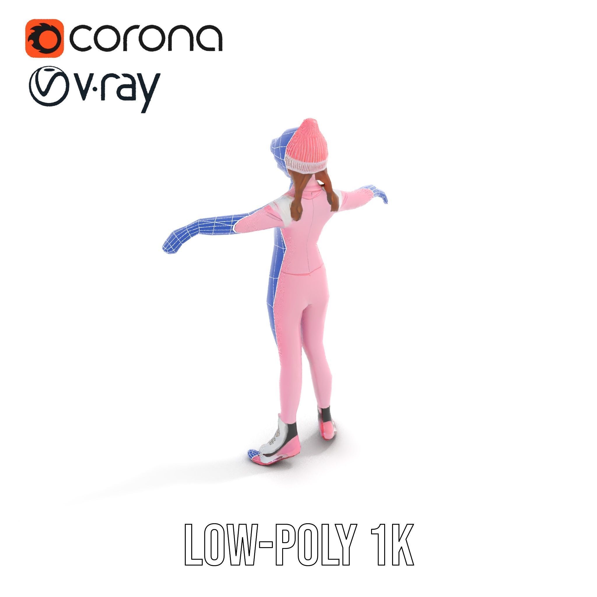 Pink Winter Skater Girl Rigged and Animated Low-poly 3D model_12