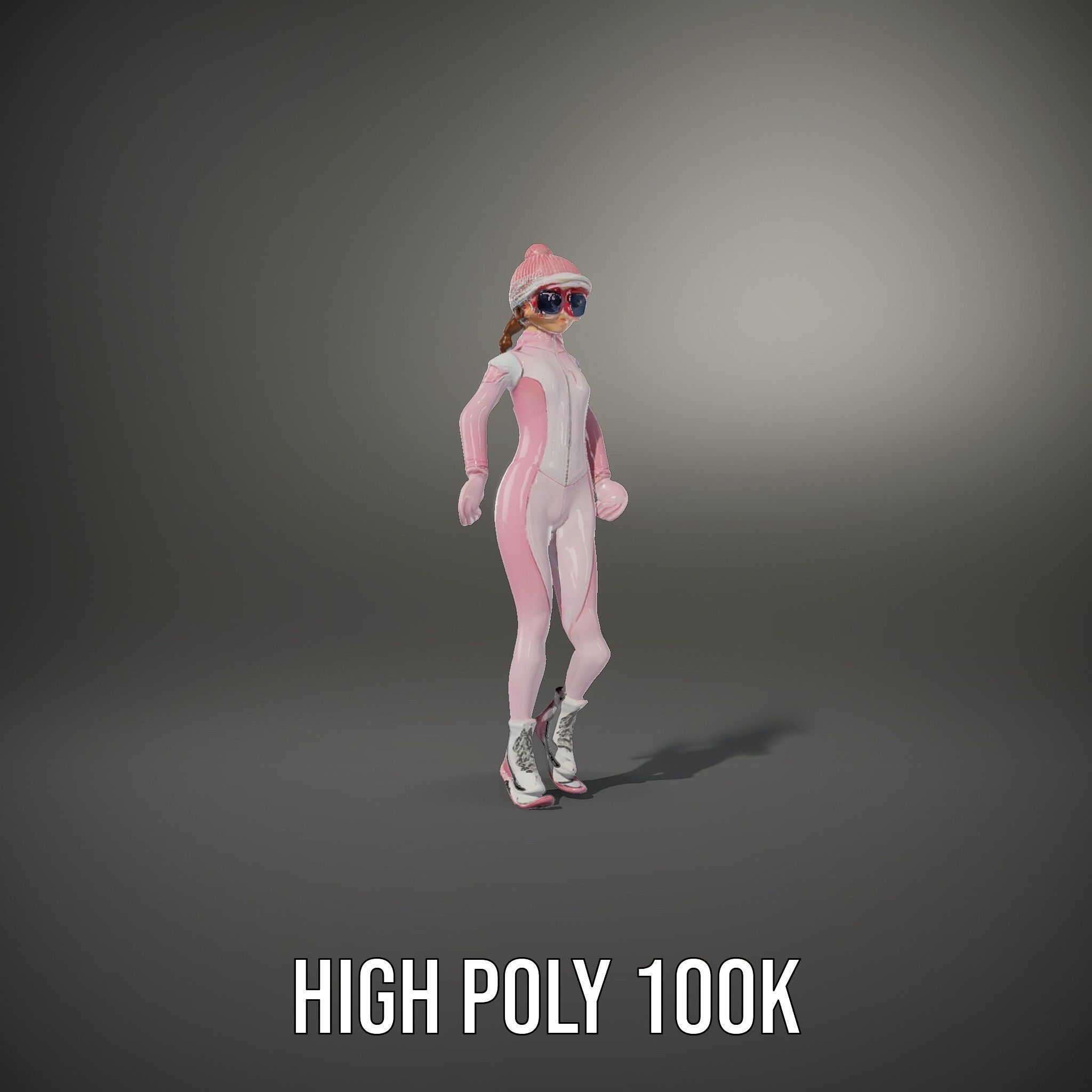 Pink Winter Skater Girl Rigged and Animated Low-poly 3D model_8
