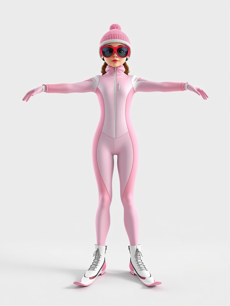 Pink Winter Skater Girl Rigged and Animated Low-poly 3D model_2