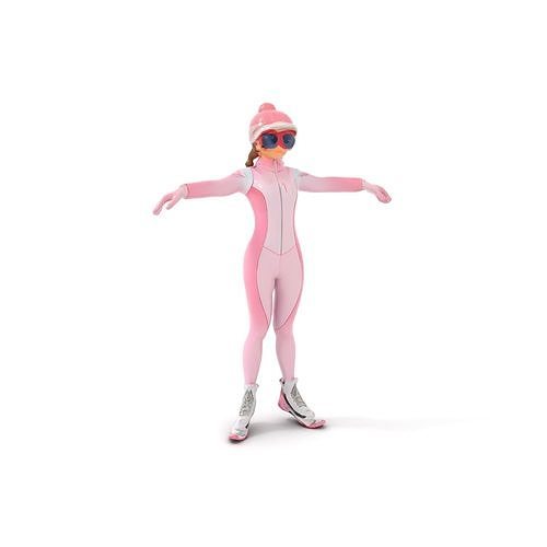 Pink Winter Skater Girl Rigged and Animated Low-poly 3D model