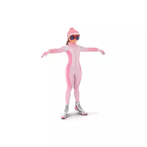 Pink Winter Skater Girl Rigged and Animated Low-poly 3D model