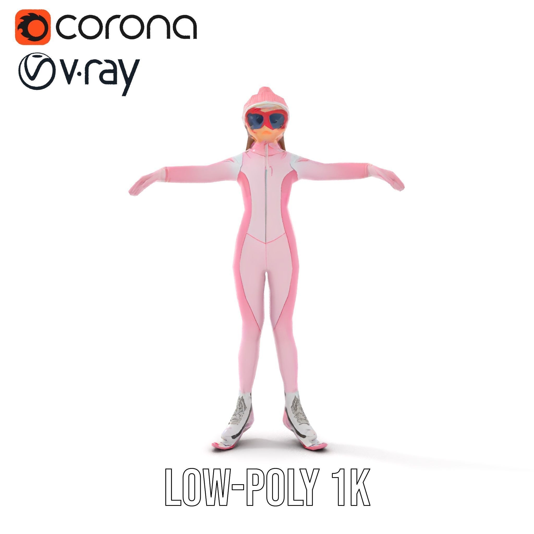 Pink Winter Skater Girl Rigged and Animated Low-poly 3D model_7