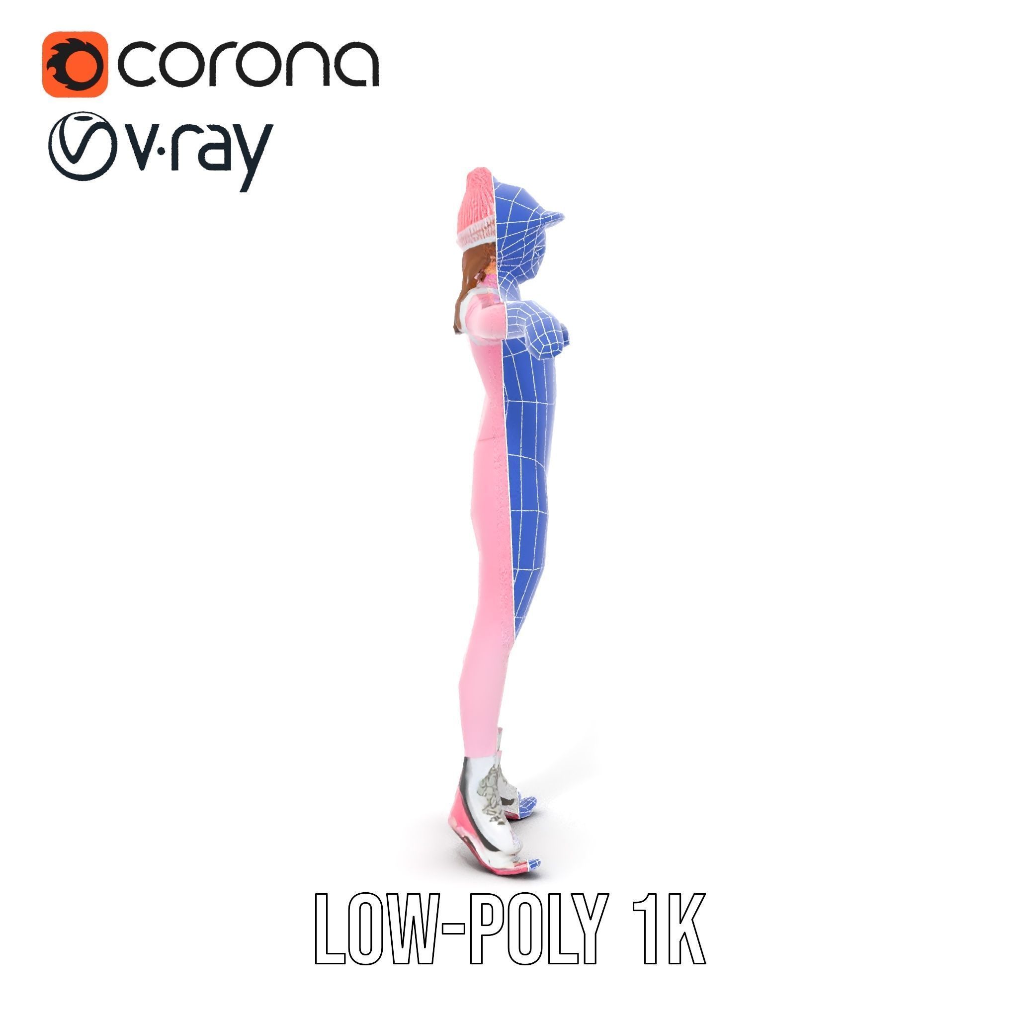 Pink Winter Skater Girl Rigged and Animated Low-poly 3D model_16