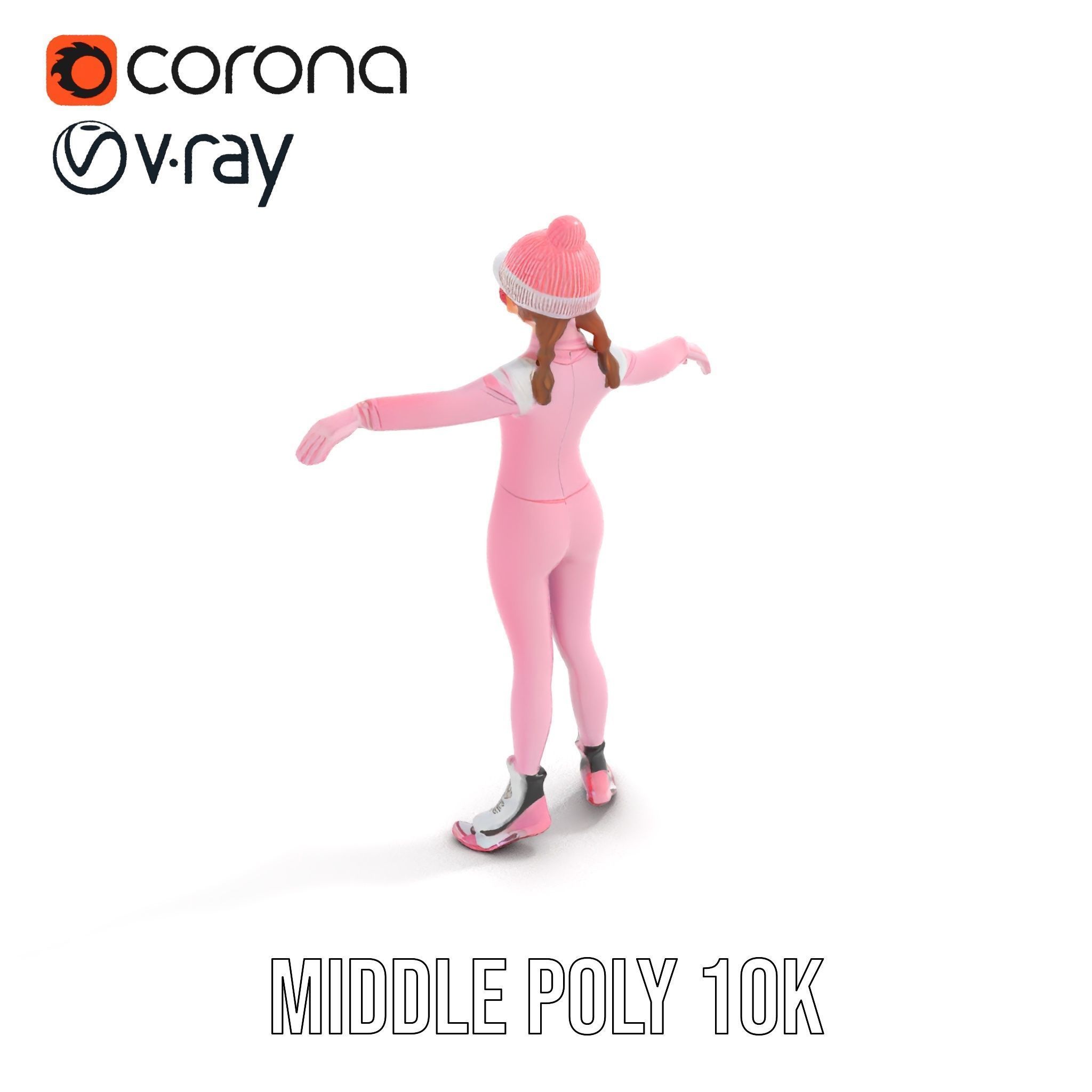 Pink Winter Skater Girl Rigged and Animated Low-poly 3D model_15