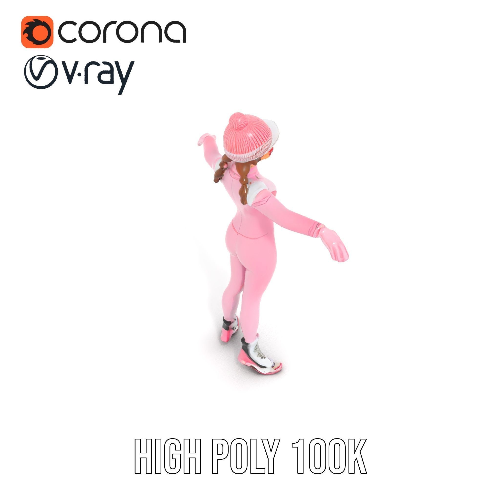 Pink Winter Skater Girl Rigged and Animated Low-poly 3D model_17