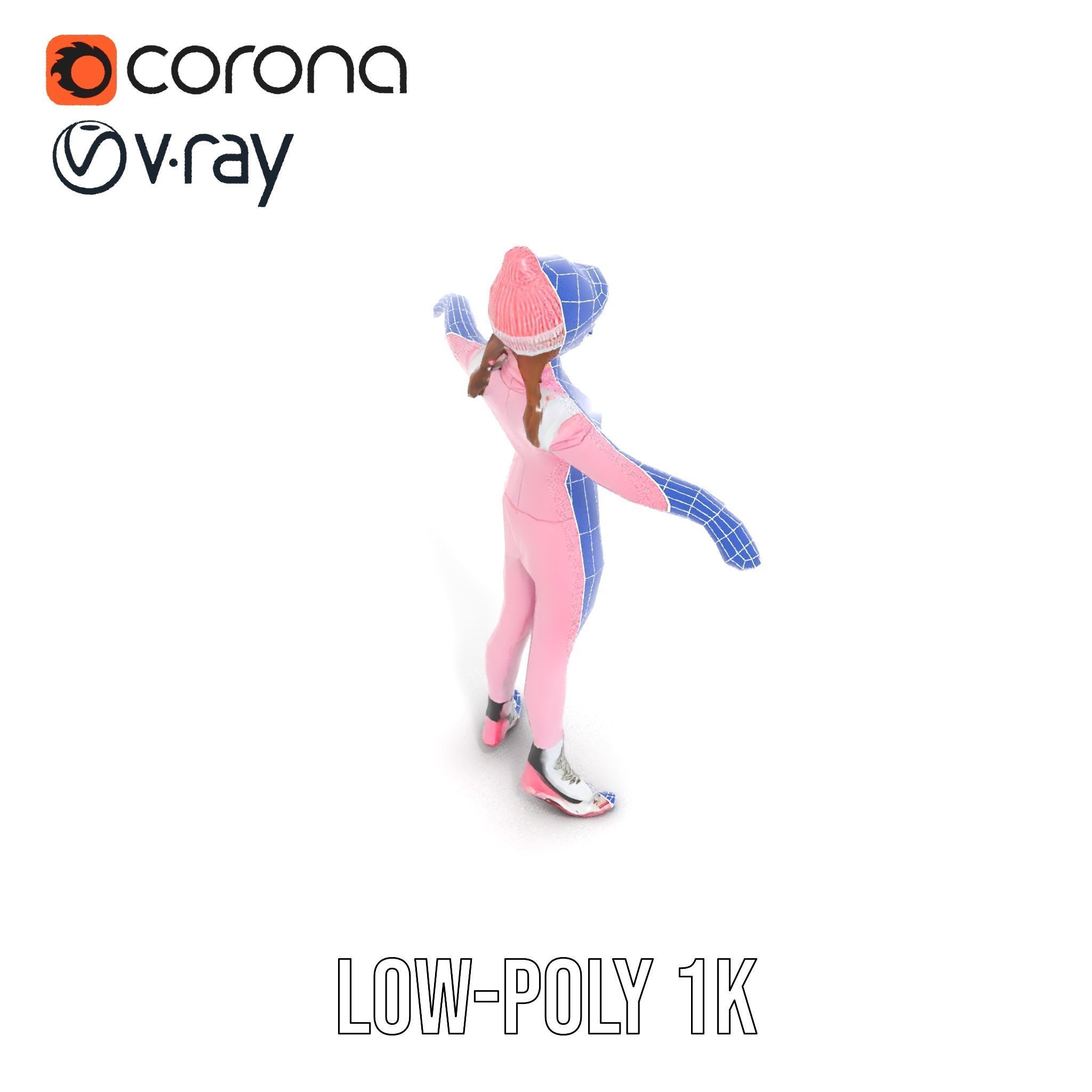 Pink Winter Skater Girl Rigged and Animated Low-poly 3D model_21