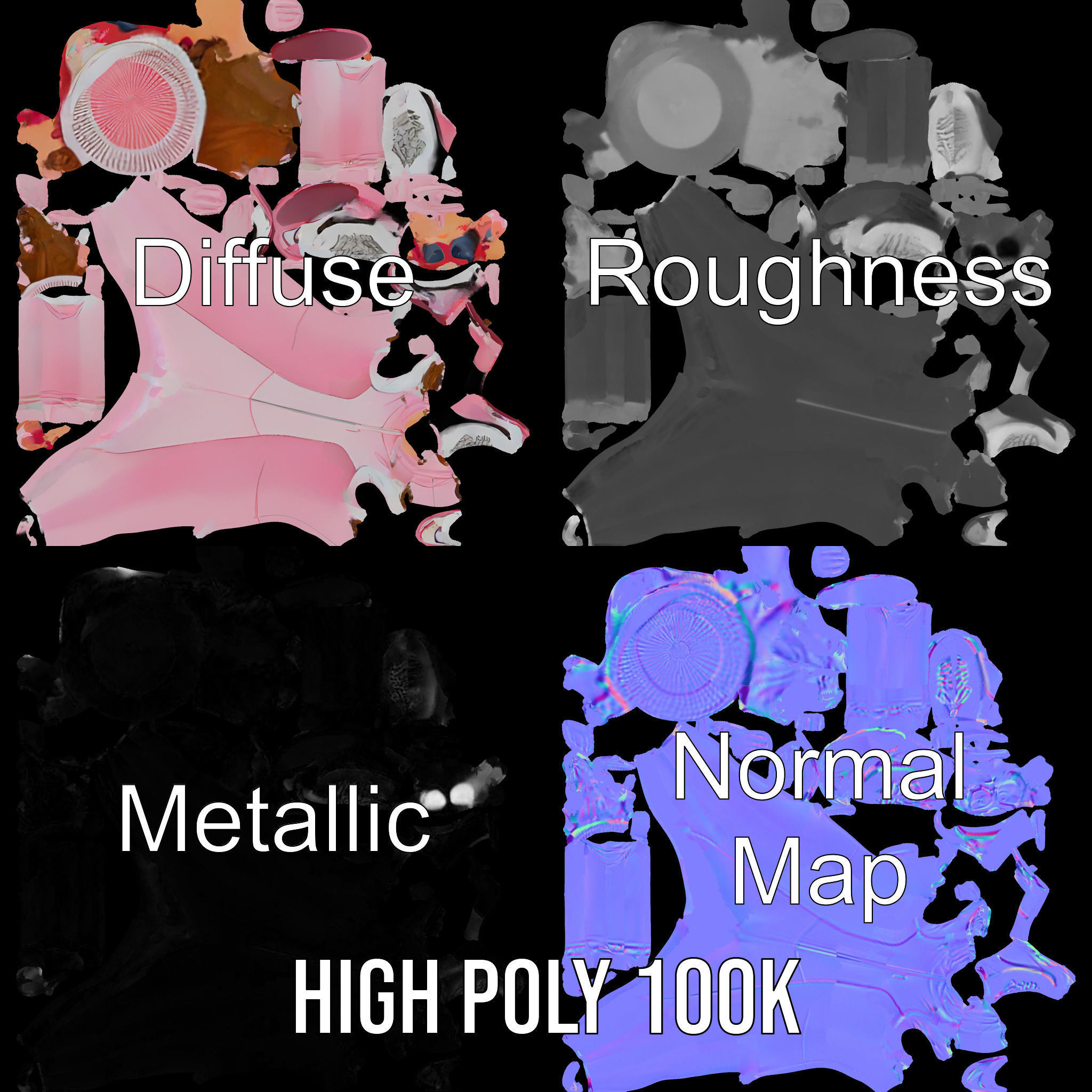 Pink Winter Skater Girl Rigged and Animated Low-poly 3D model_3