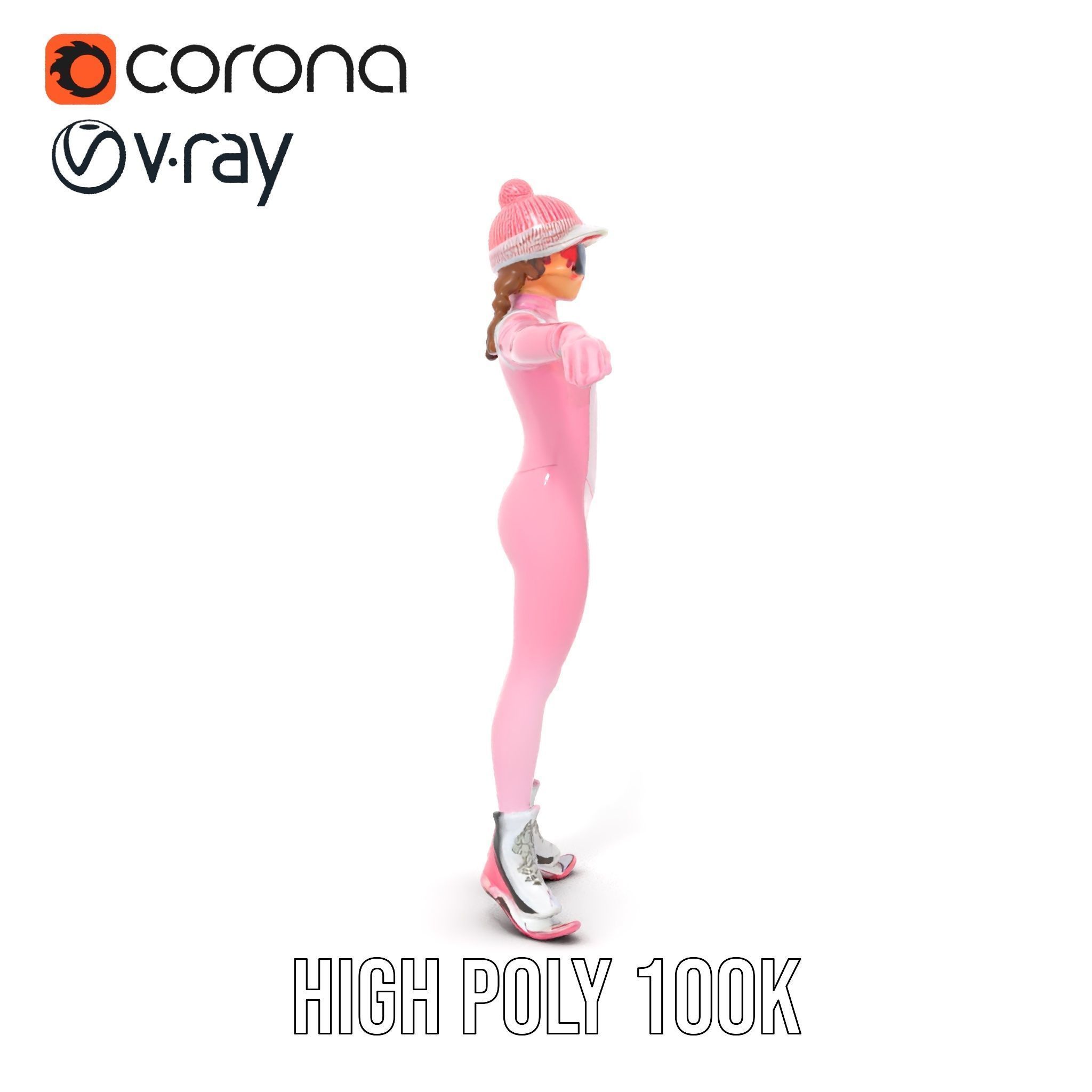 Pink Winter Skater Girl Rigged and Animated Low-poly 3D model_28