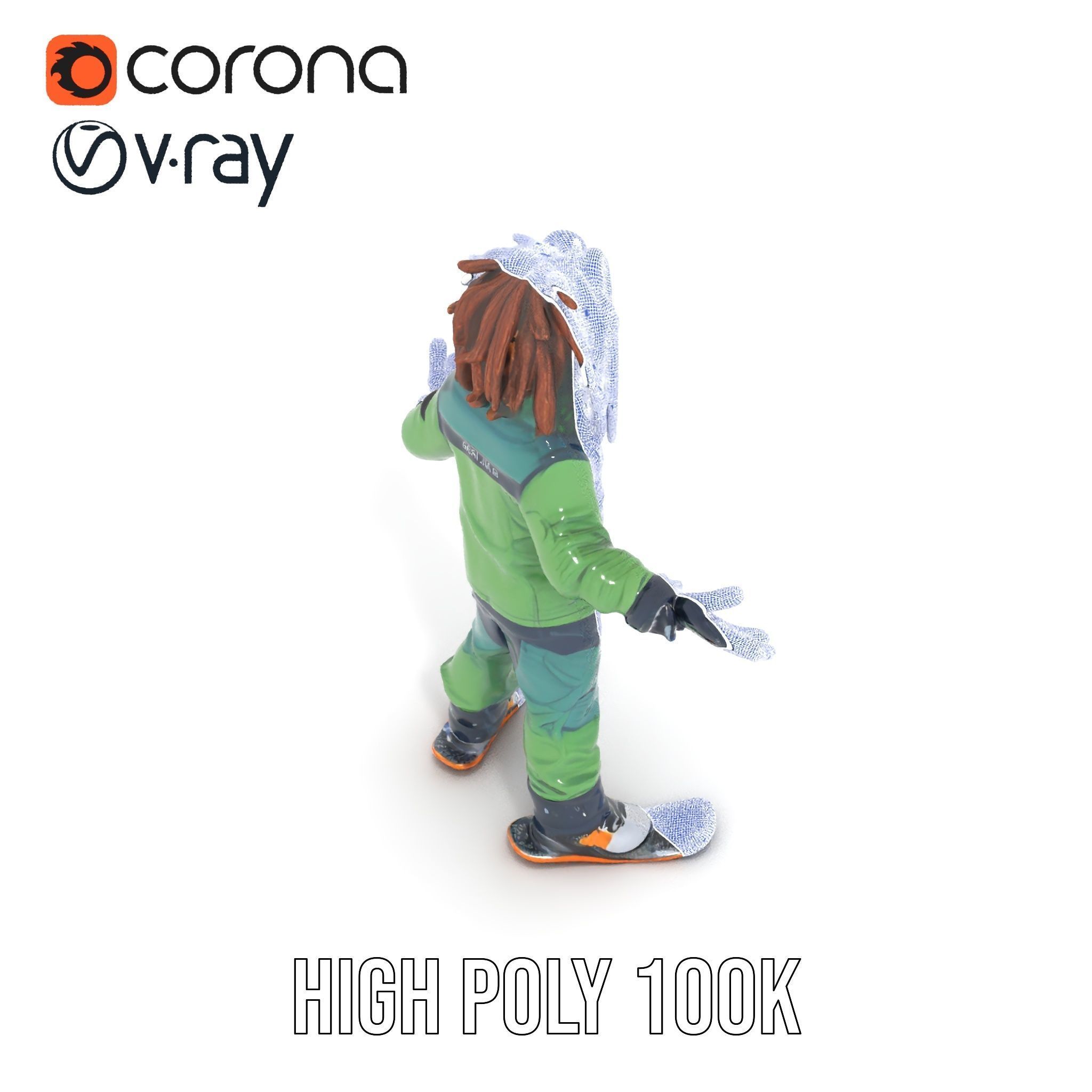 Snowboarder Character Rigged and Animated in Winter Gear Low-poly 3D model_29