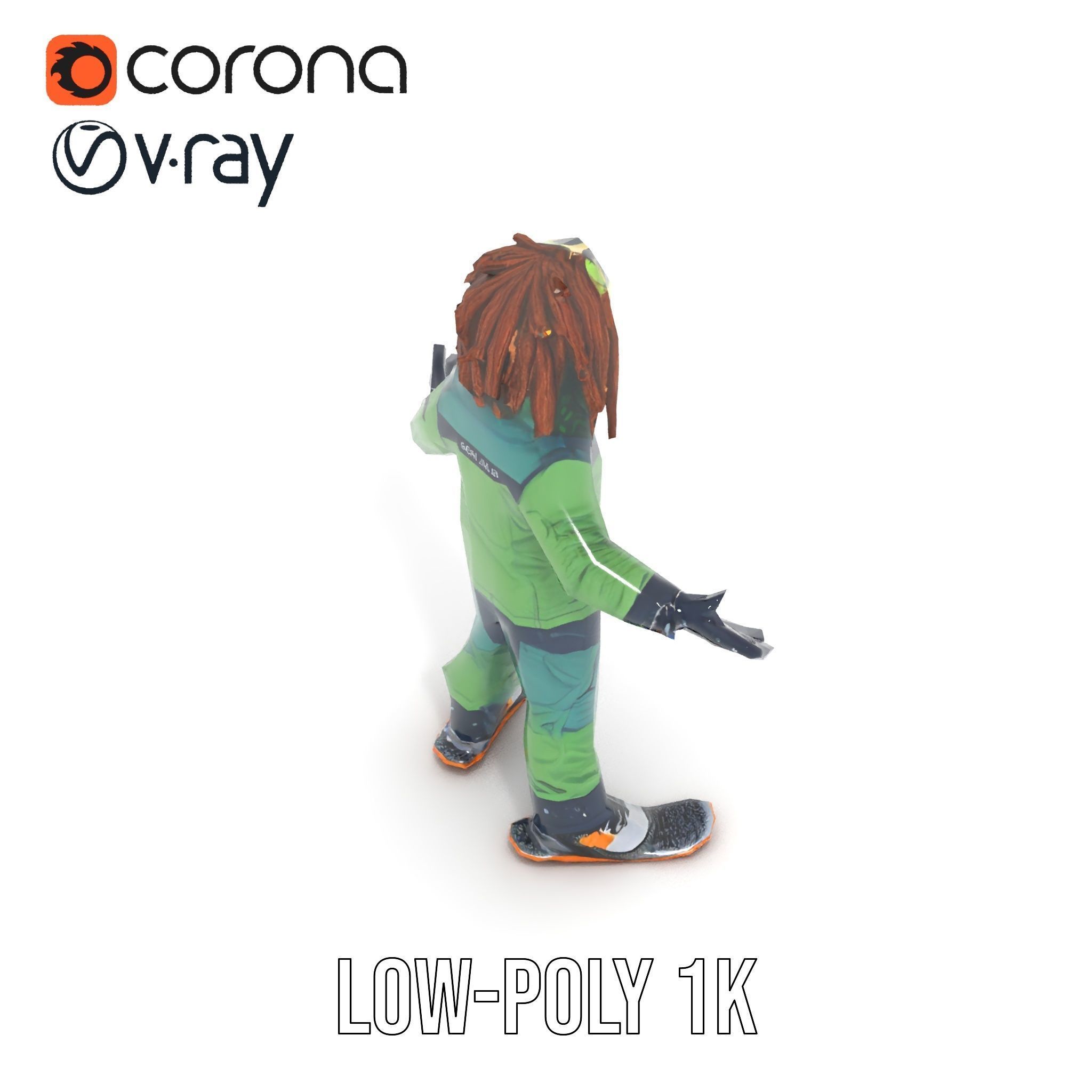 Snowboarder Character Rigged and Animated in Winter Gear Low-poly 3D model_25