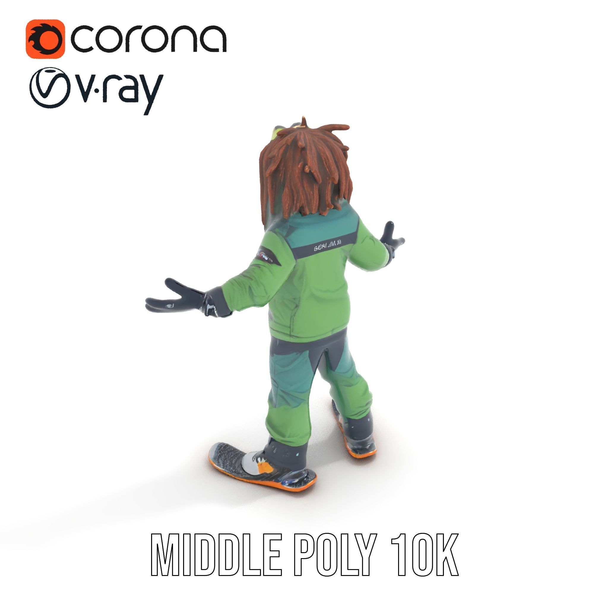 Snowboarder Character Rigged and Animated in Winter Gear Low-poly 3D model_21