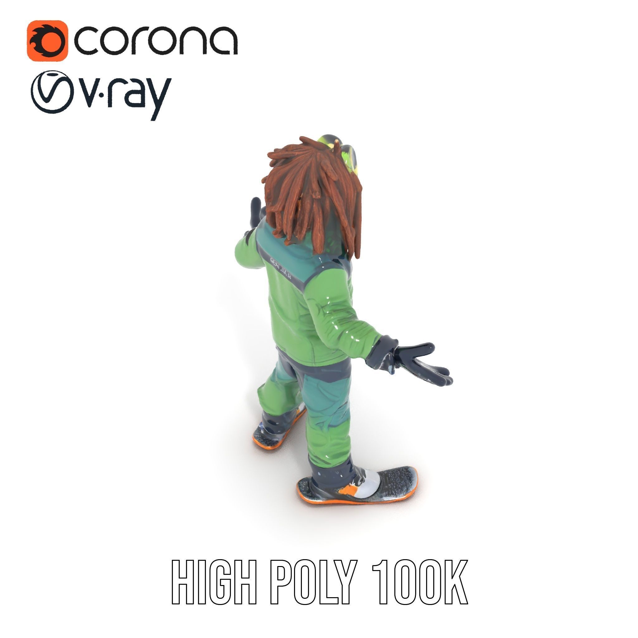 Snowboarder Character Rigged and Animated in Winter Gear Low-poly 3D model_23