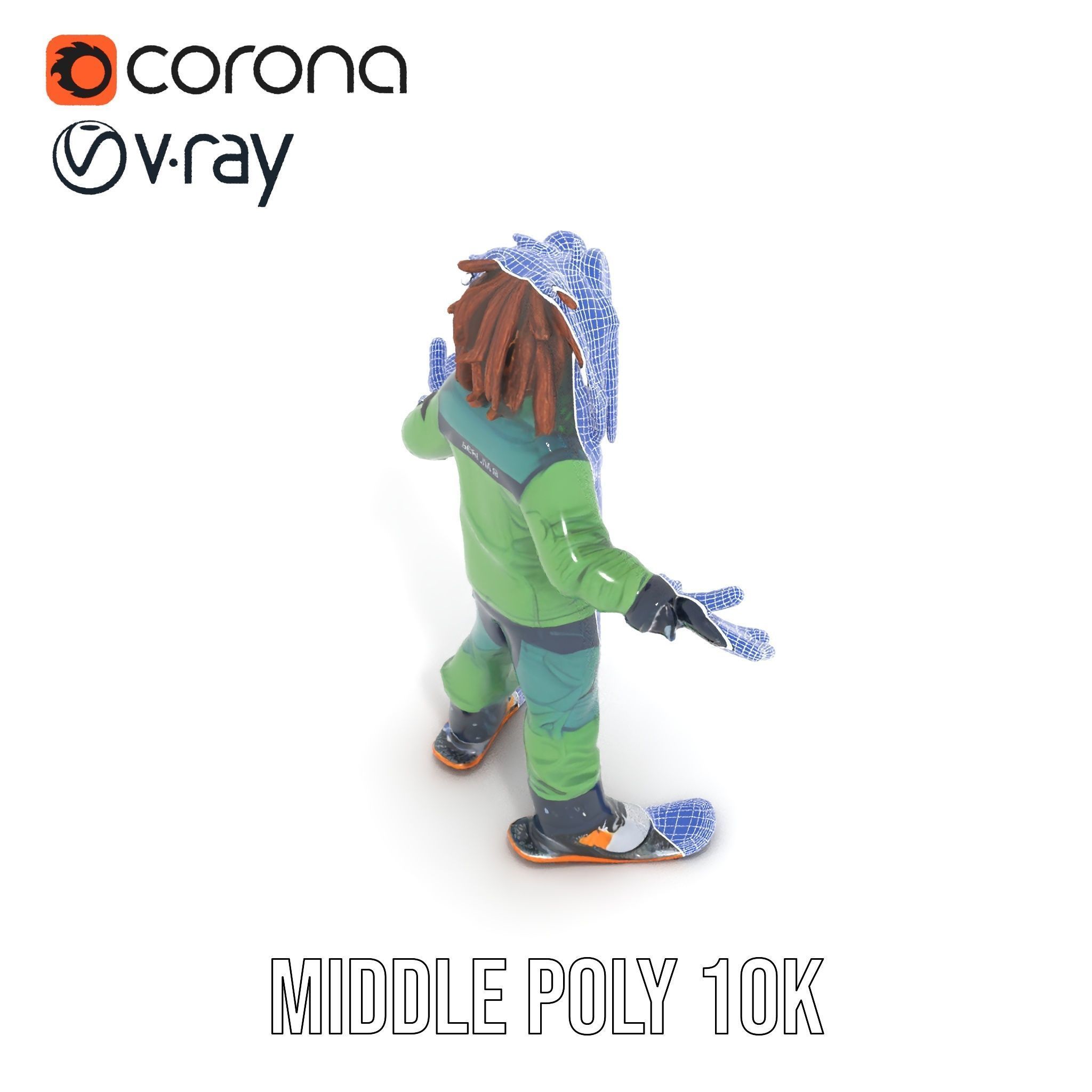 Snowboarder Character Rigged and Animated in Winter Gear Low-poly 3D model_24