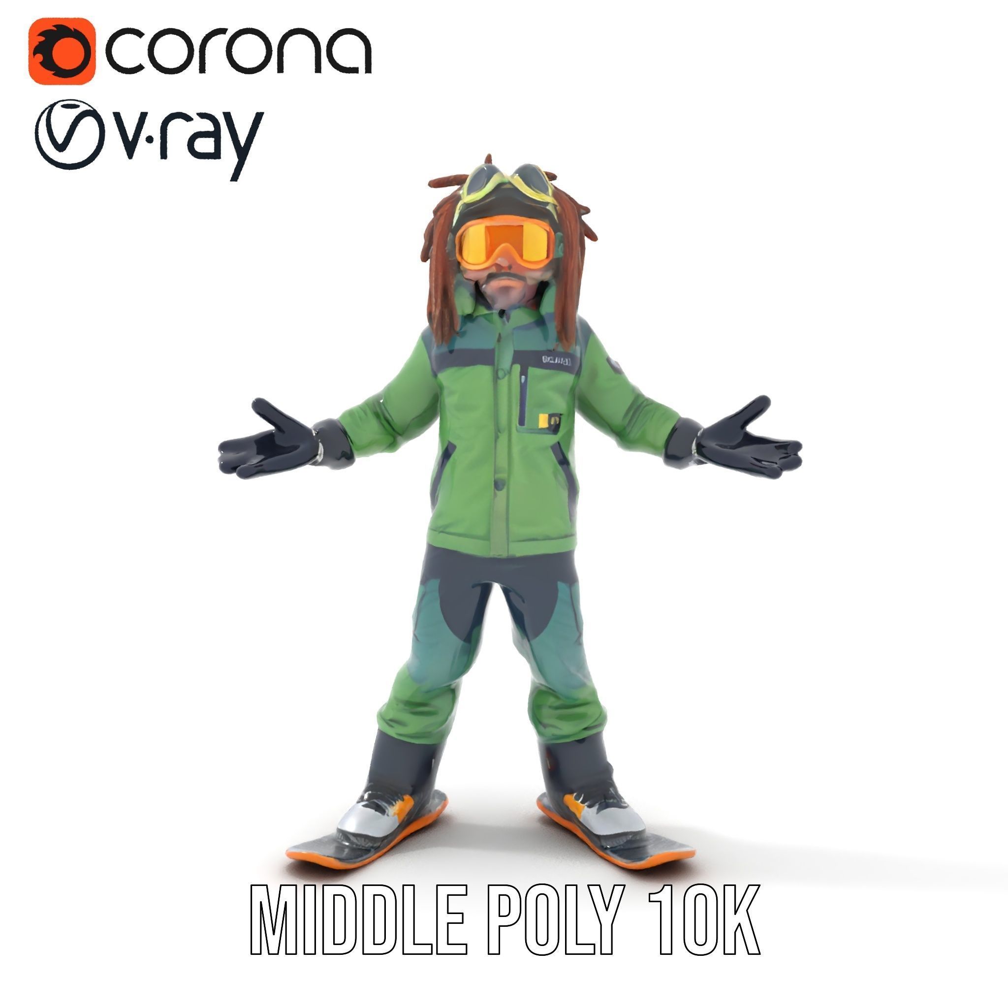Snowboarder Character Rigged and Animated in Winter Gear Low-poly 3D model_30