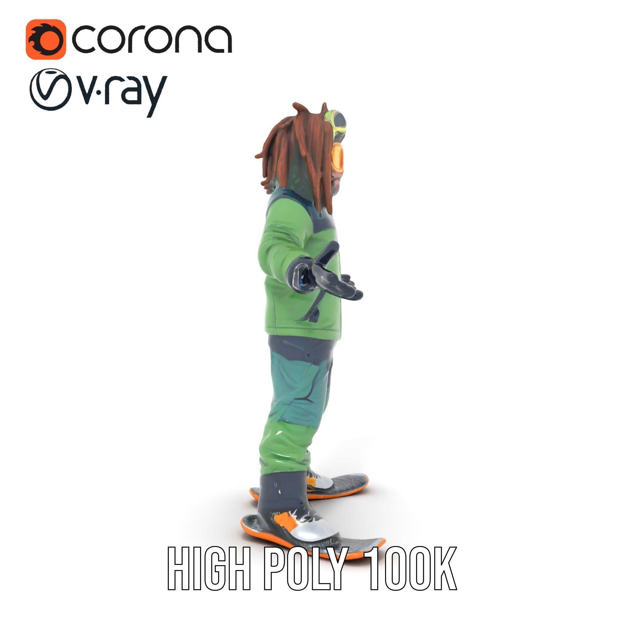 Snowboarder Character Rigged and Animated in Winter Gear Low-poly 3D model_14