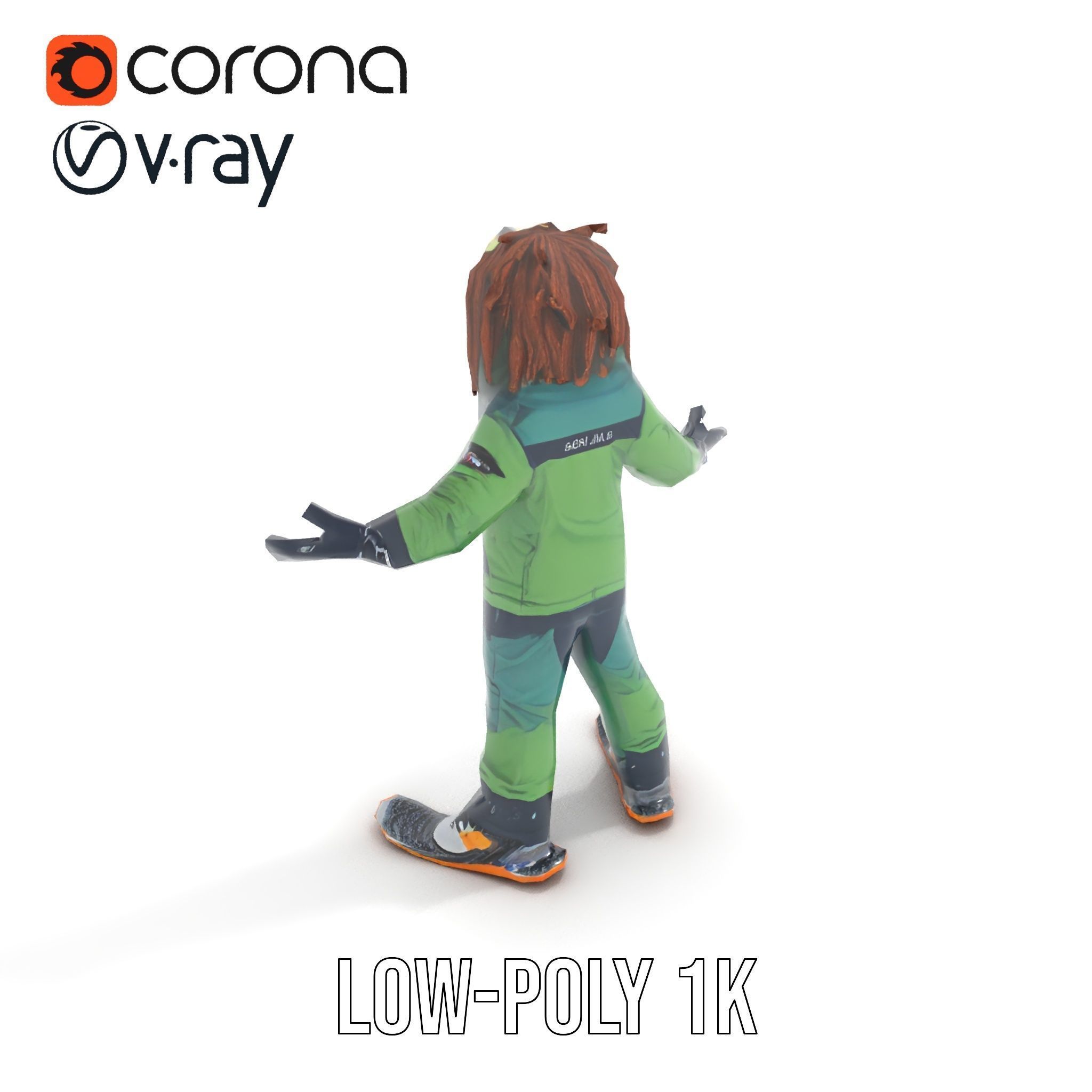 Snowboarder Character Rigged and Animated in Winter Gear Low-poly 3D model_10