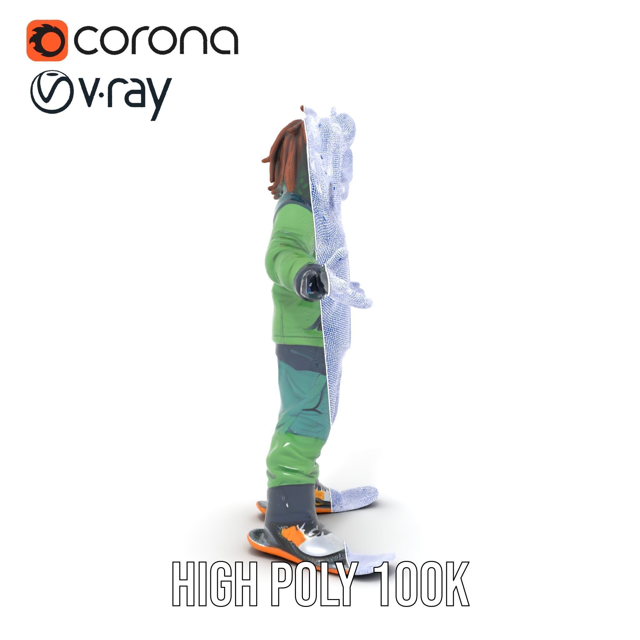 Snowboarder Character Rigged and Animated in Winter Gear Low-poly 3D model_36