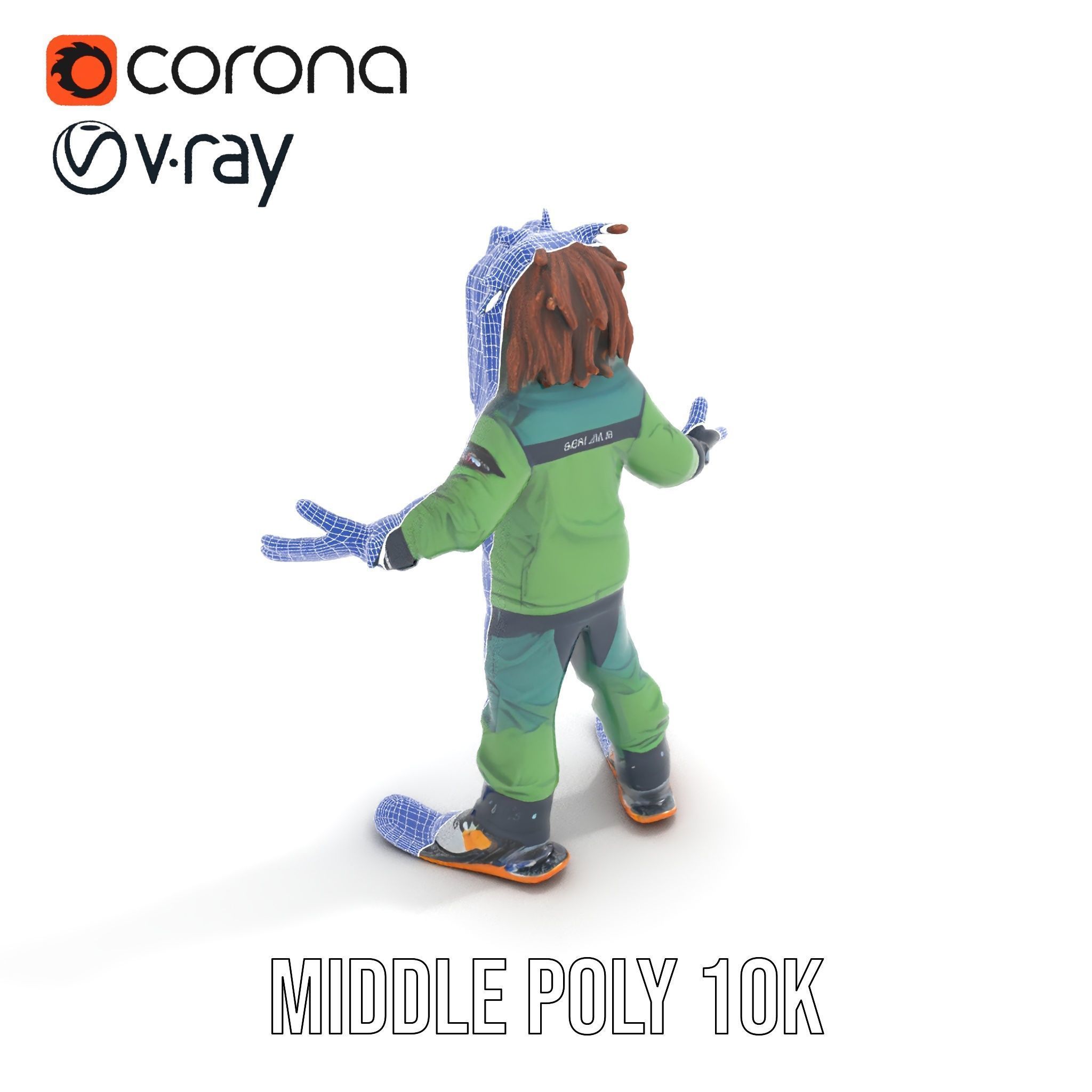 Snowboarder Character Rigged and Animated in Winter Gear Low-poly 3D model_33