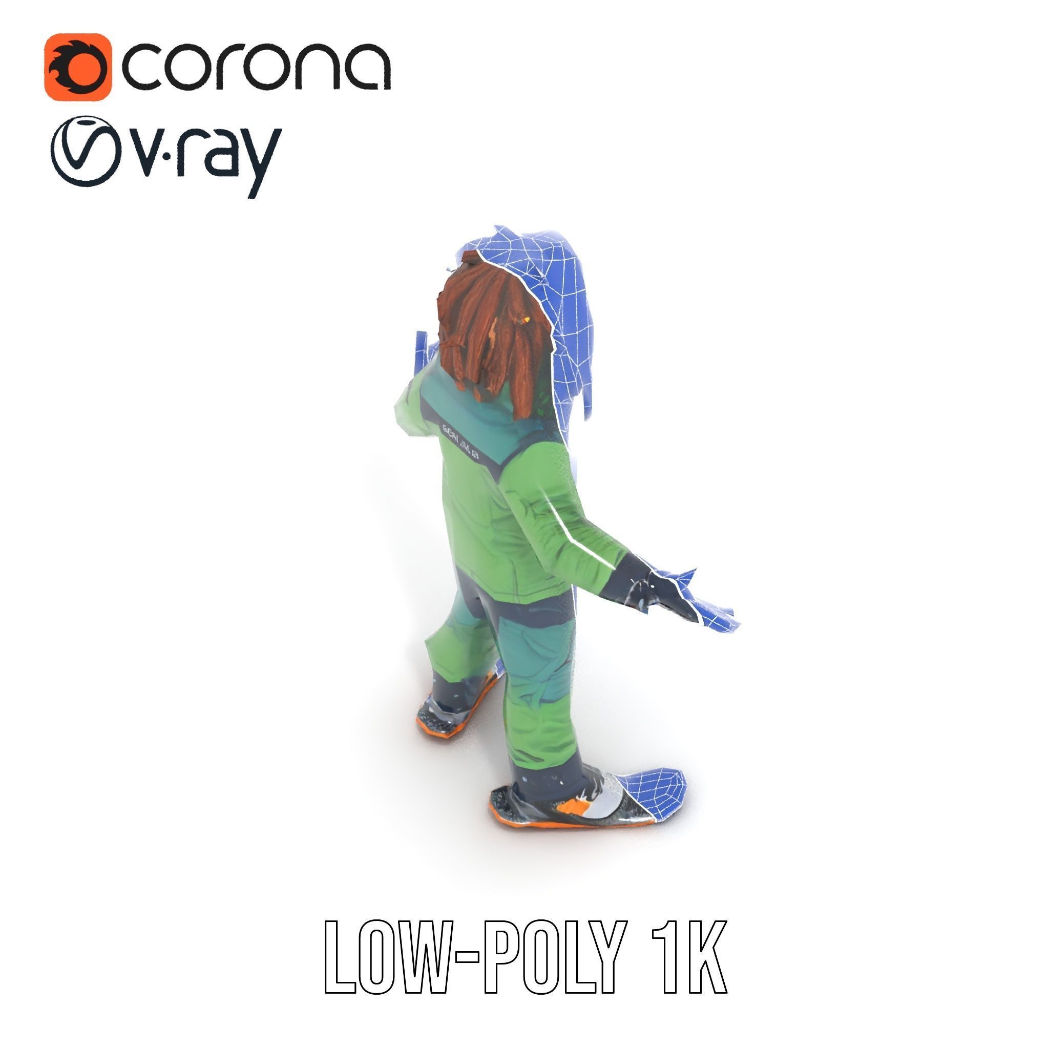 Snowboarder Character Rigged and Animated in Winter Gear Low-poly 3D model_13