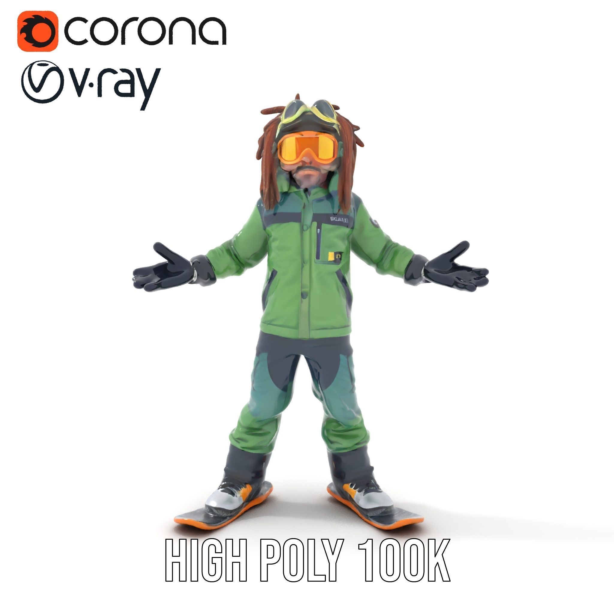 Snowboarder Character Rigged and Animated in Winter Gear Low-poly 3D model_26