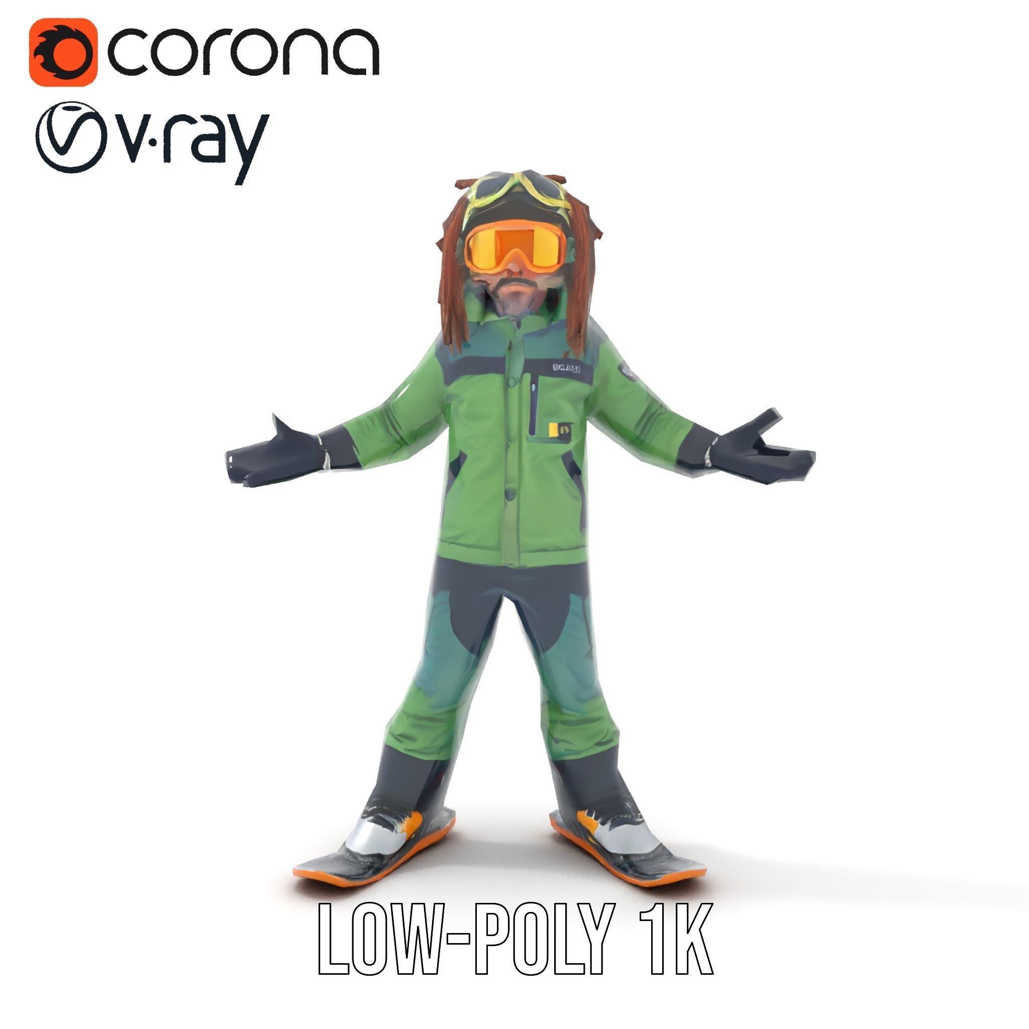 Snowboarder Character Rigged and Animated in Winter Gear Low-poly 3D model_16
