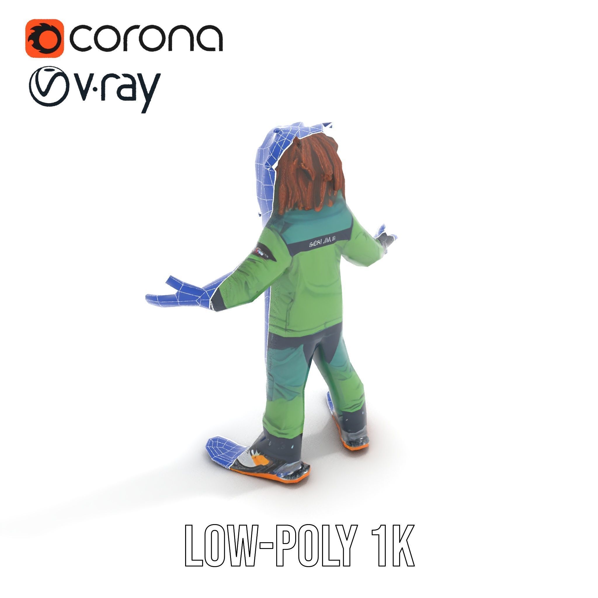 Snowboarder Character Rigged and Animated in Winter Gear Low-poly 3D model_28