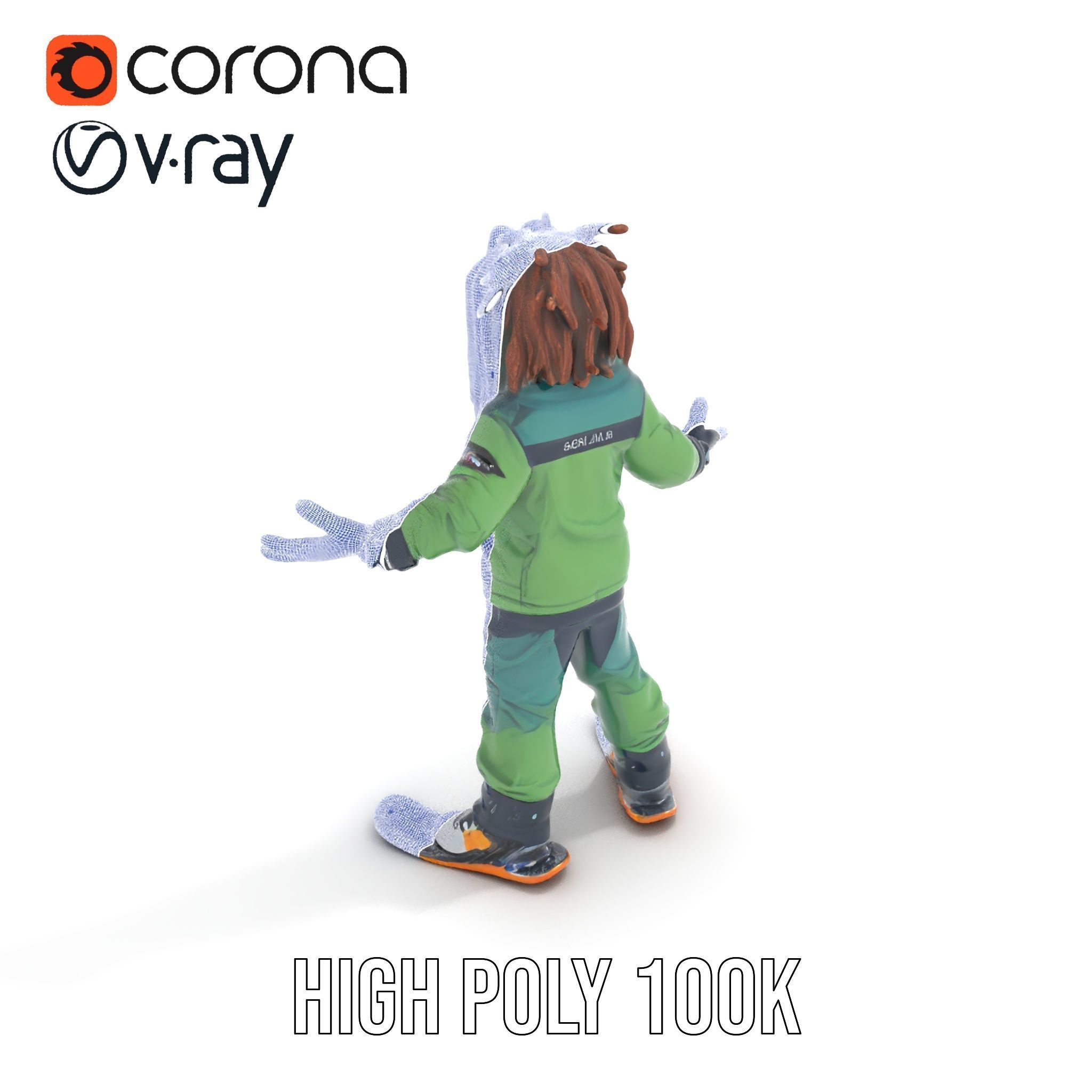 Snowboarder Character Rigged and Animated in Winter Gear Low-poly 3D model_32