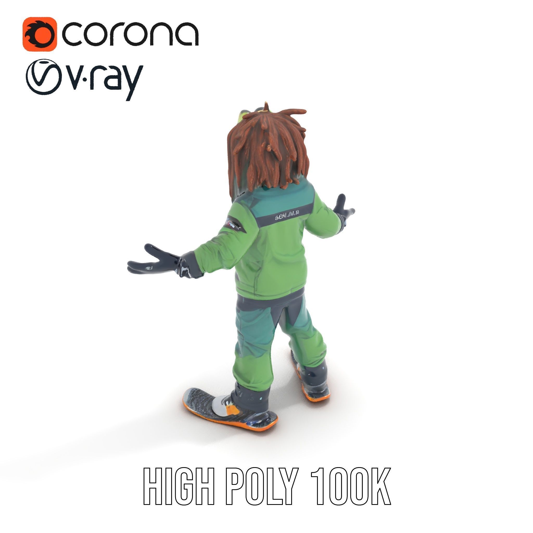 Snowboarder Character Rigged and Animated in Winter Gear Low-poly 3D model_11
