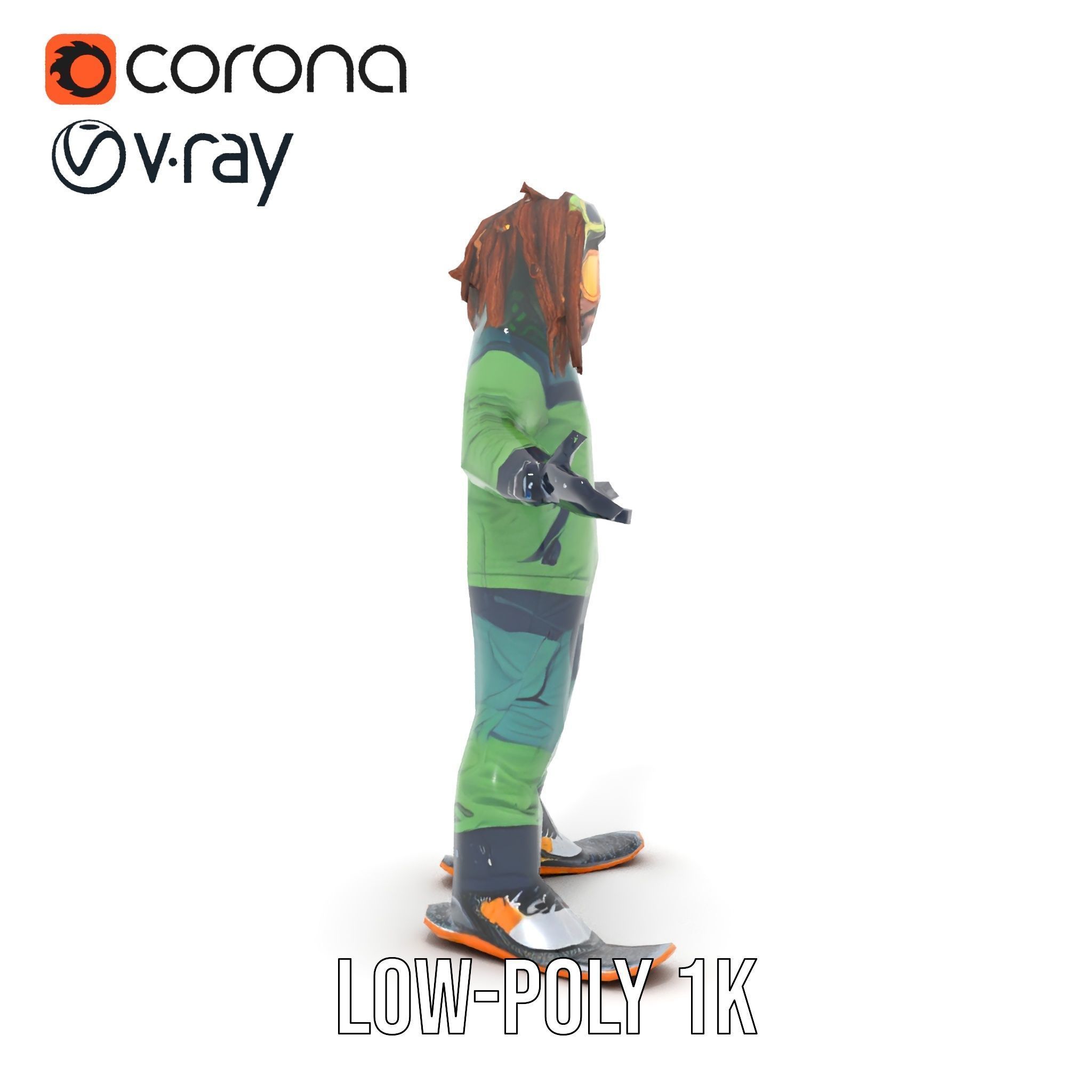 Snowboarder Character Rigged and Animated in Winter Gear Low-poly 3D model_19