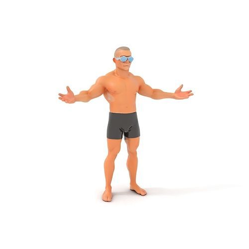 Athletic Swimmer Character Model Rigged and Animated Low-poly 3D model