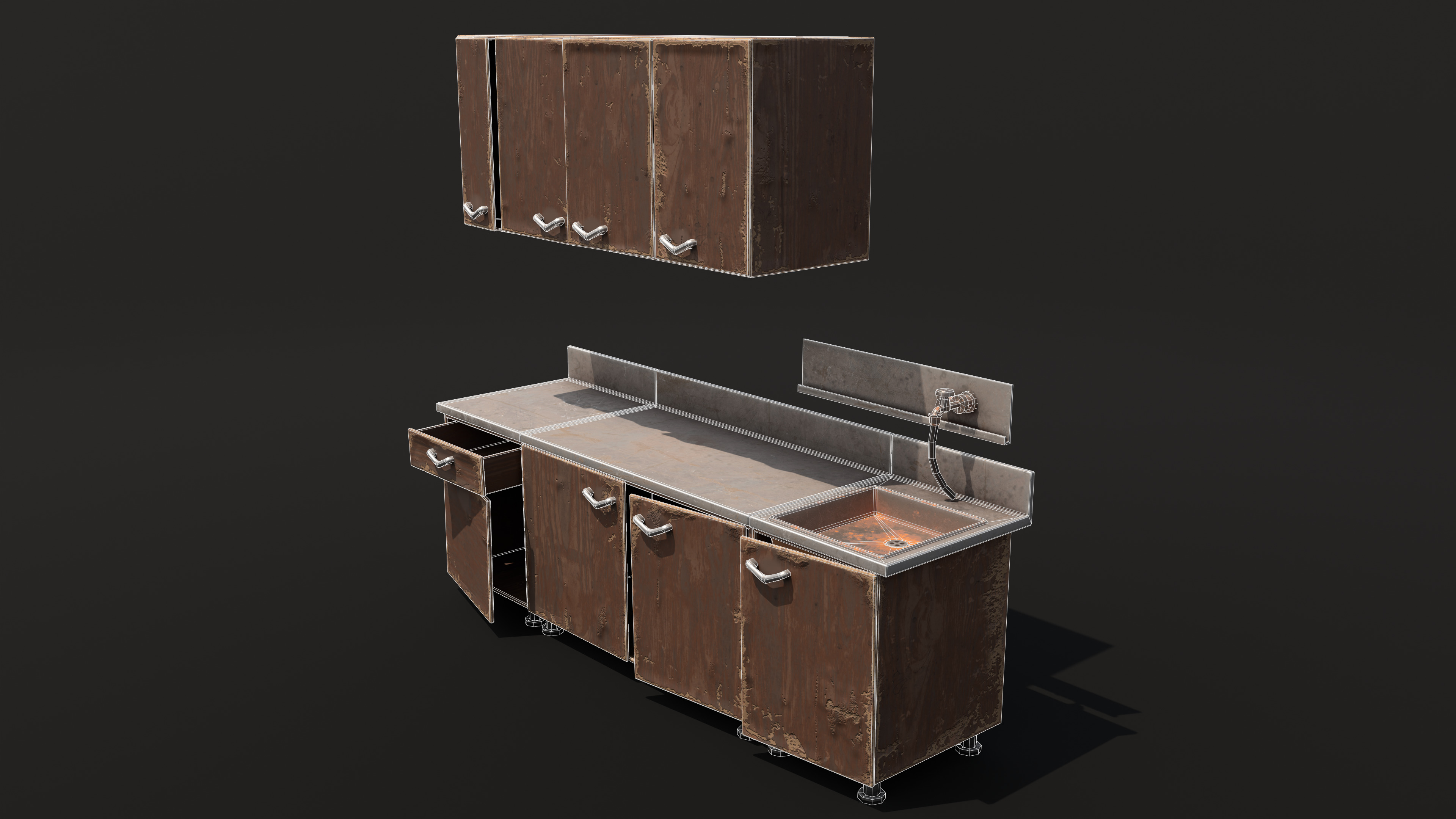 Old kitchen Low-poly 3D model_4