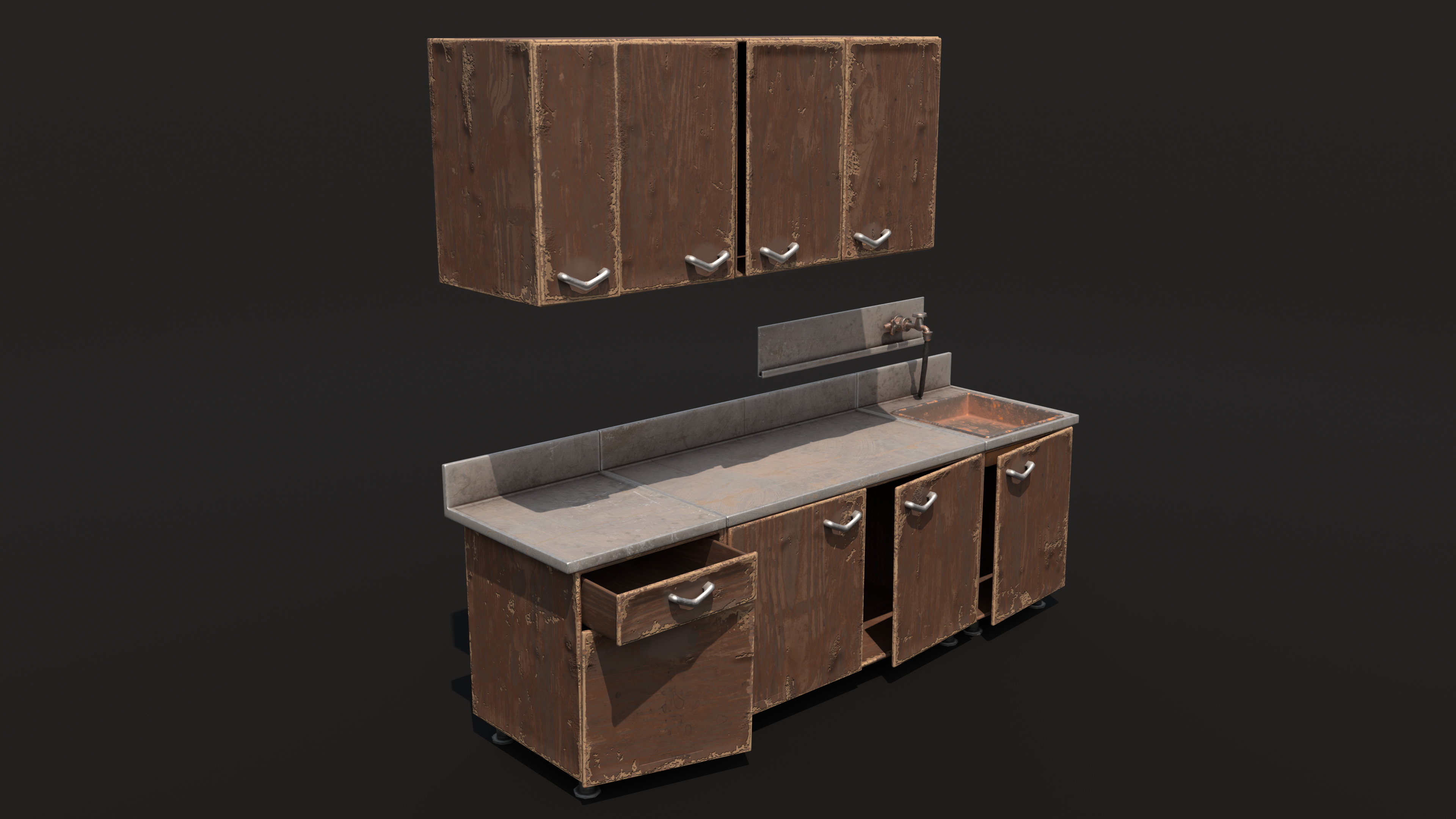 Old kitchen Low-poly 3D model_5
