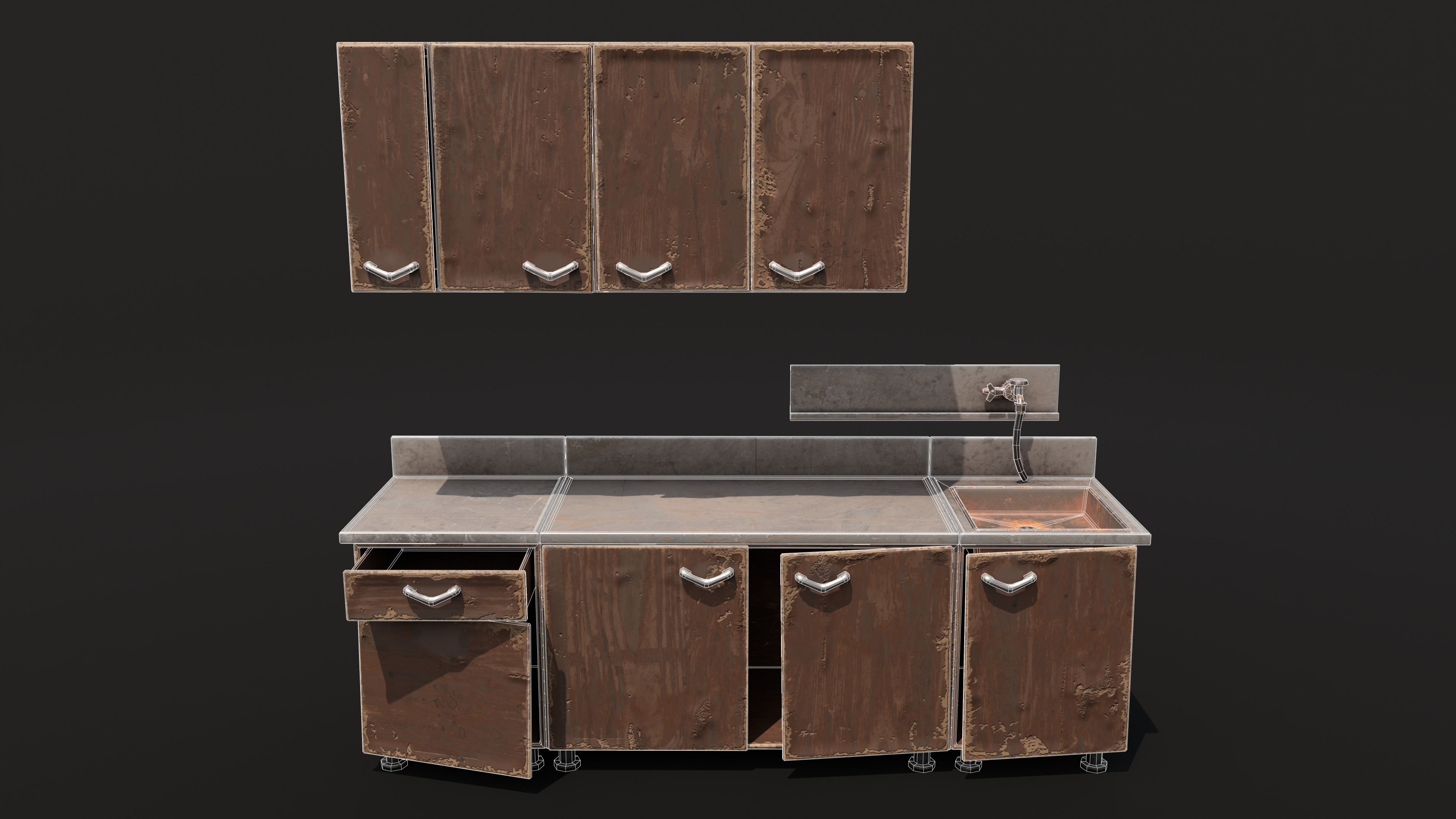 Old kitchen Low-poly 3D model_2