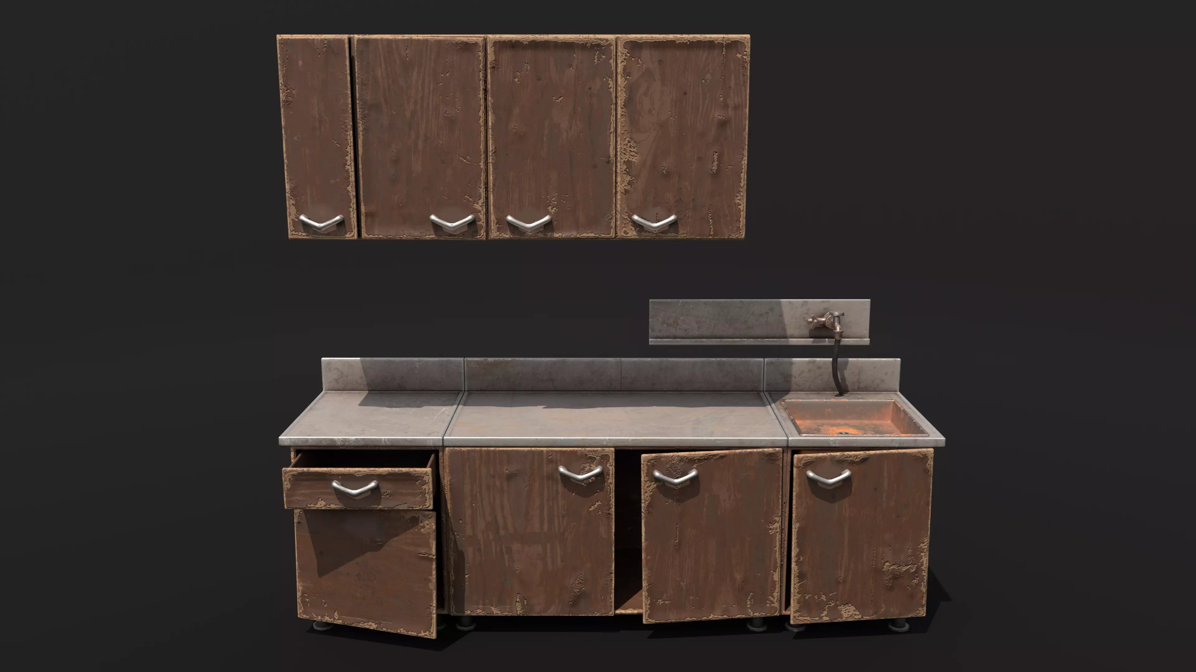 Old kitchen Low-poly 3D model_0