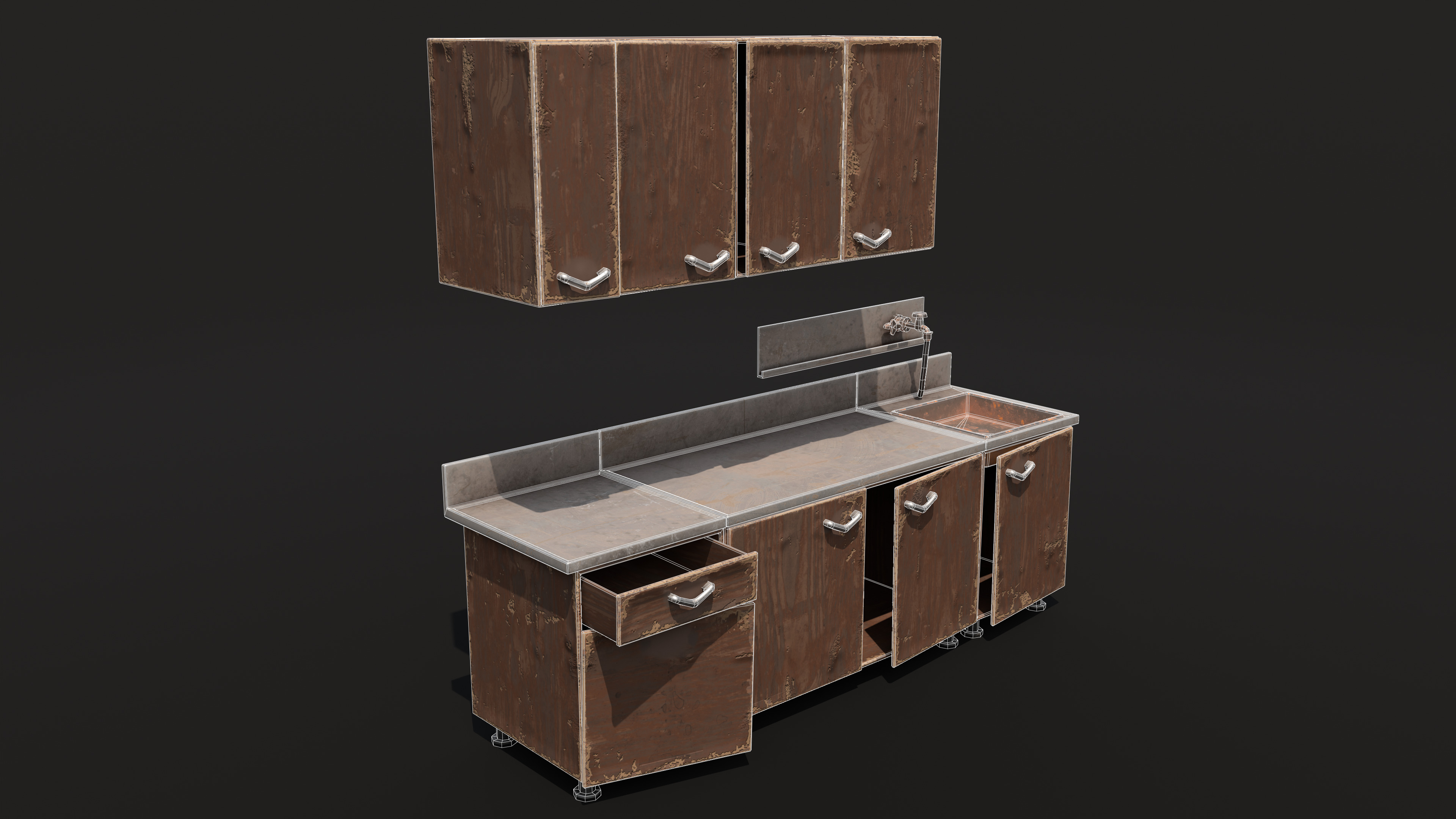 Old kitchen Low-poly 3D model_6