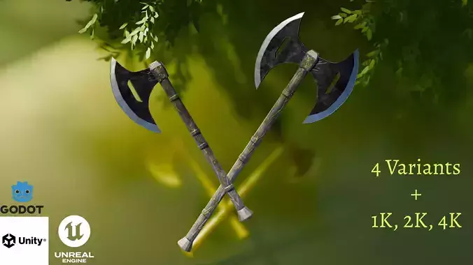 Golden Battle Axes  Low-poly 3D model