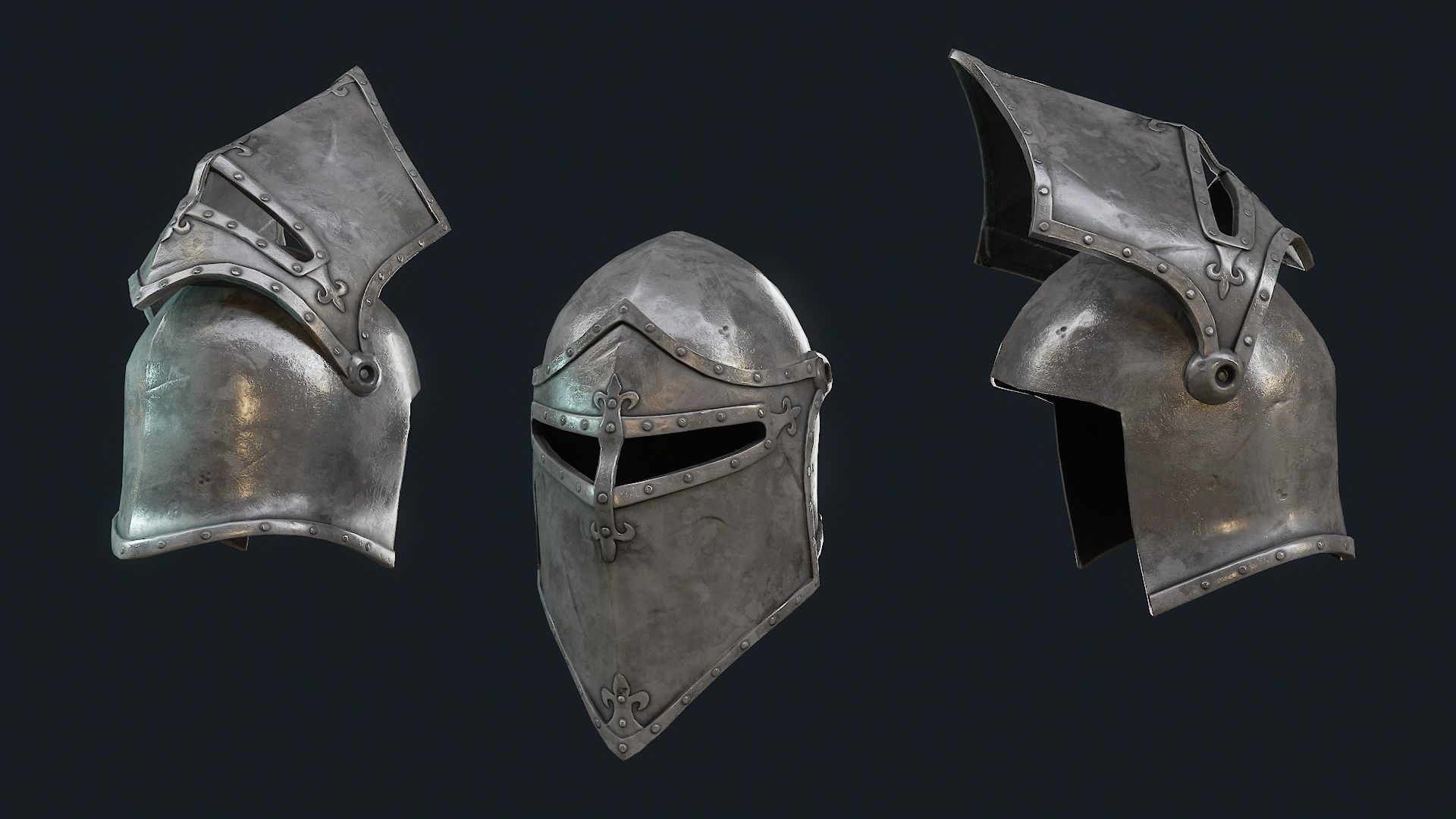  Iron Helmet 8 Low-poly 3D model_4