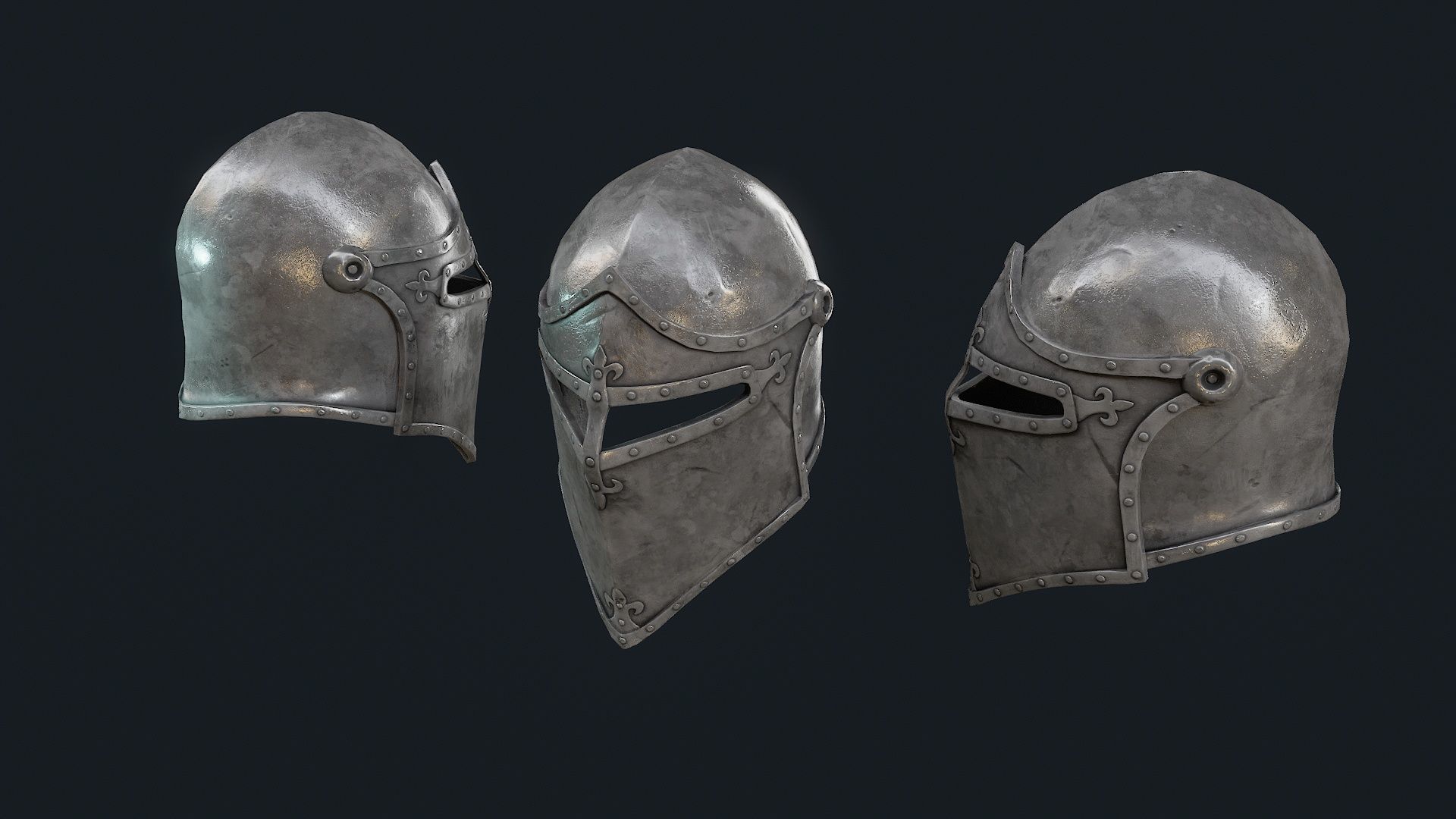  Iron Helmet 8 Low-poly 3D model_2