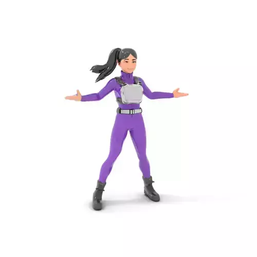 Female Character with Purple Bodysuit Rigged and Animated Low-poly 3D model