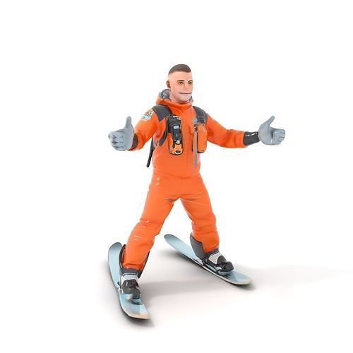 Dynamic Orange Snowboarder Character Rigged and Animated Low-poly 3D model