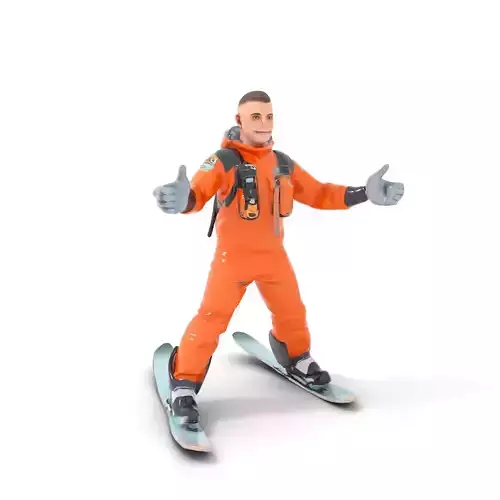 Dynamic Orange Snowboarder Character Rigged and Animated