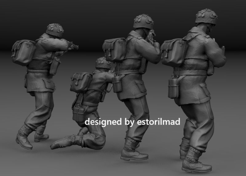 WW2 PACK 4 BRITISH RED DEVIL PARATROOPER IN ACCION ARNHEM 3D print model_3
