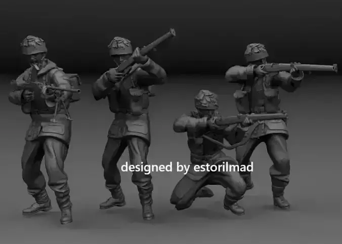 WW2 PACK 4 BRITISH RED DEVIL PARATROOPER IN ACCION ARNHEM 3D print model